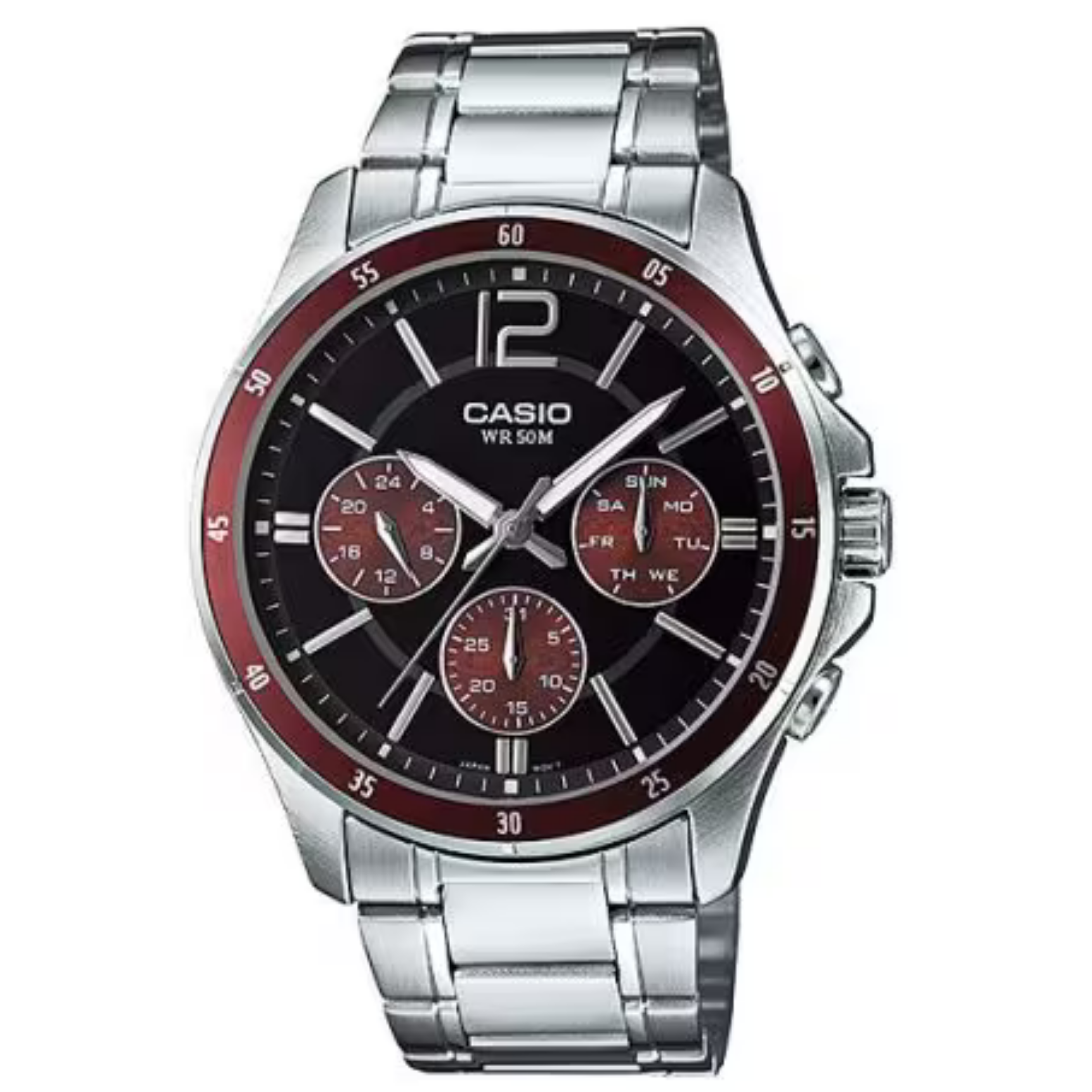 【CASIO 卡西歐】商務 紳士 日期 三眼 不鏽鋼 腕錶 MTP-1374D-5A