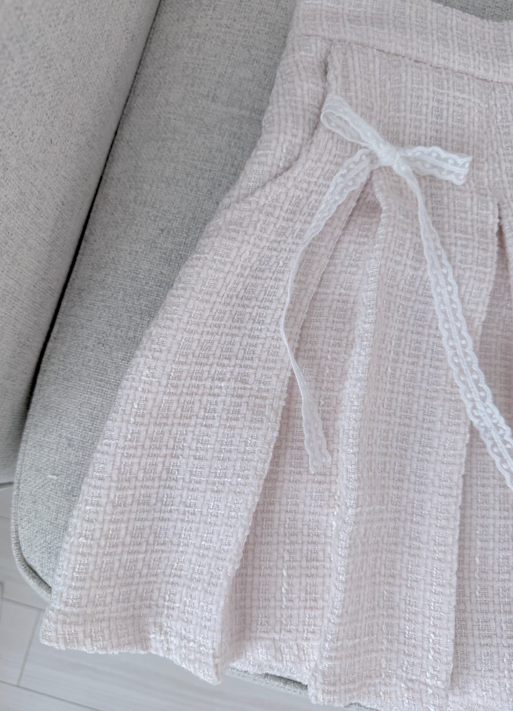 *BJ2 MADE SERIES* THE SNOW WHITE TWEED PLEATED LACE RIBBON SKIRT 260131