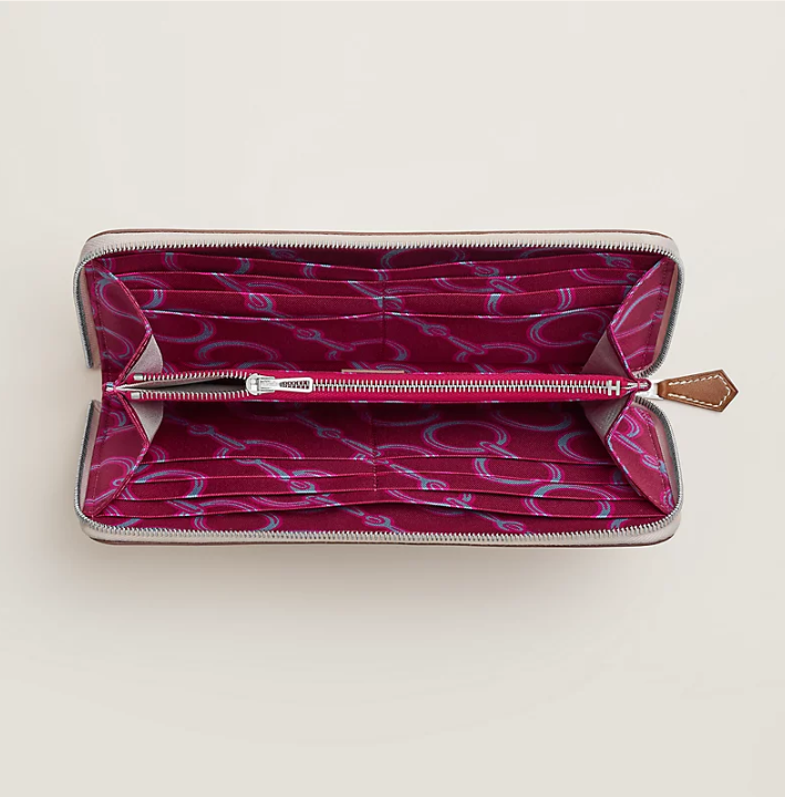 UK024 Hermes Silk'In Classique long wallet - Gris Pâle / Rubis H084699CKAA 20 x 11.5 cm