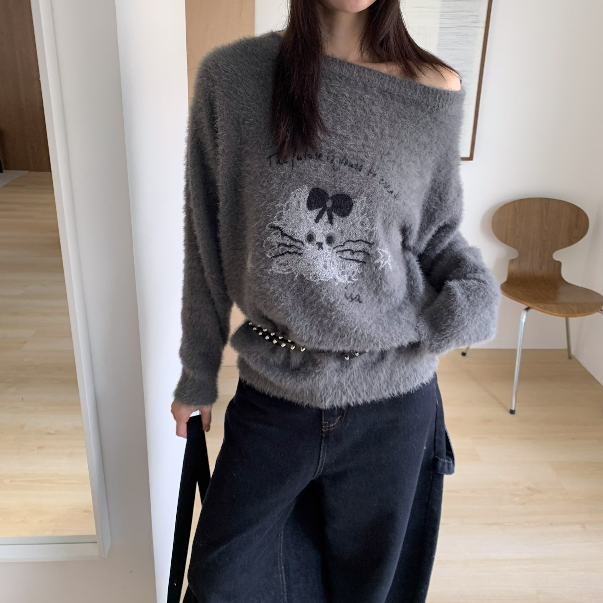 ISA_【ISA MADE】炸毛捲捲貓! 2ways領馬海毛上衣_61032