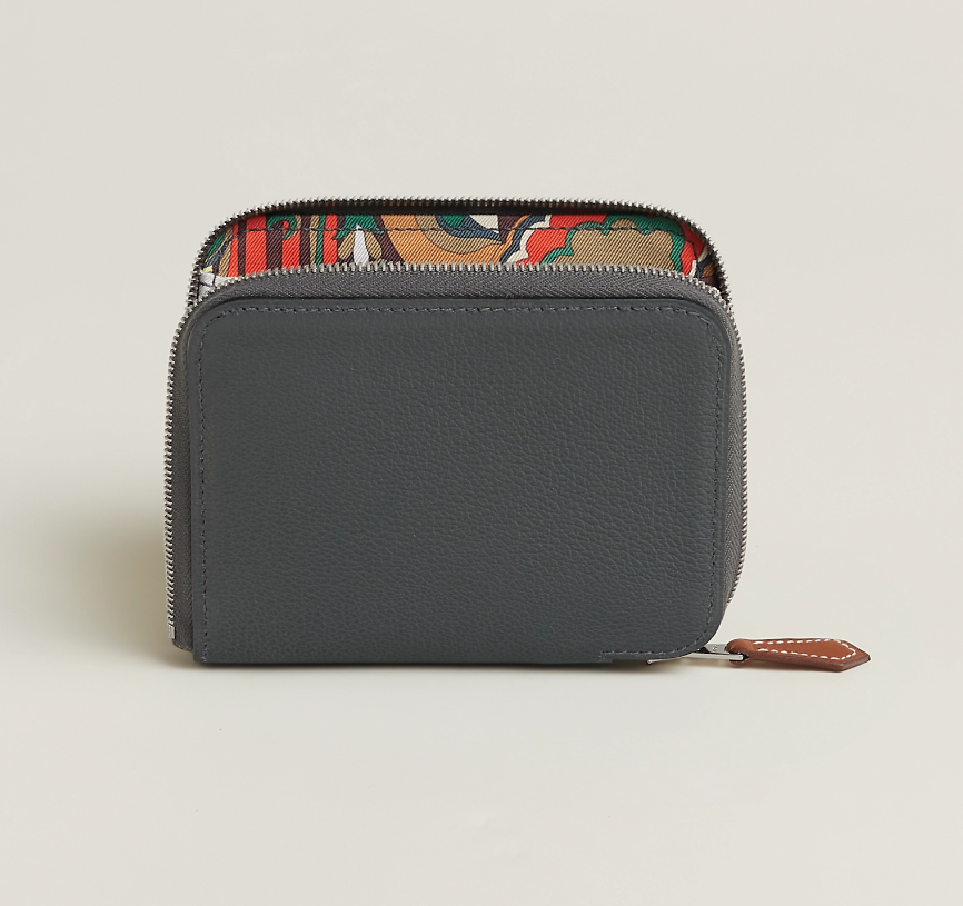 UK019 Hermes Silk'In Compact wallet - Gris Misty / Beige Marfa / Prunoir H085878CKAB 9.5 x 11.5 cm