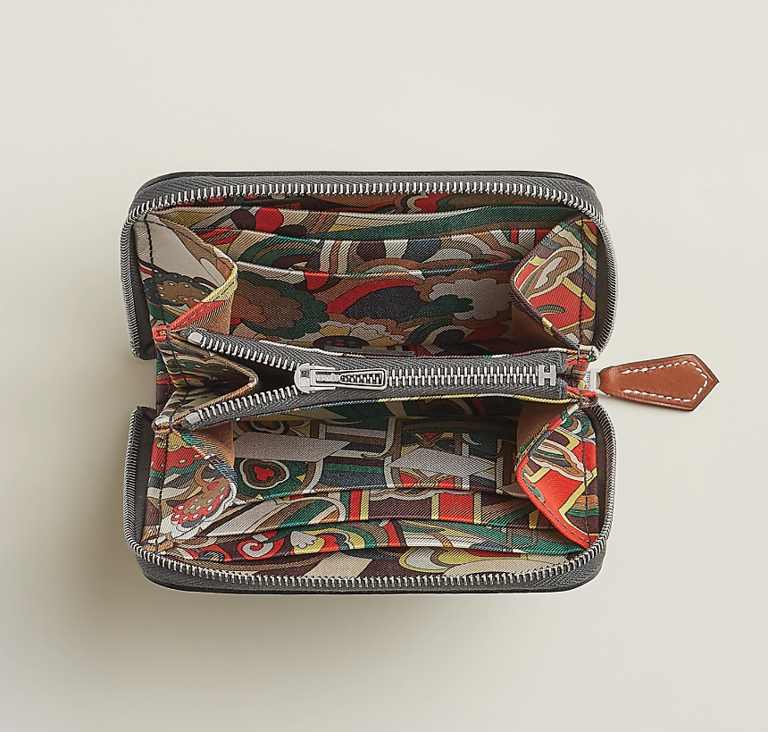 UK019 Hermes Silk'In Compact wallet - Gris Misty / Beige Marfa / Prunoir H085878CKAB 9.5 x 11.5 cm