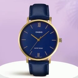 【CASIO 卡西歐】簡約質感 易讀螢幕 簡易設定 大錶面 經典皮革 腕錶 手錶 MTP-VT01GL-2B