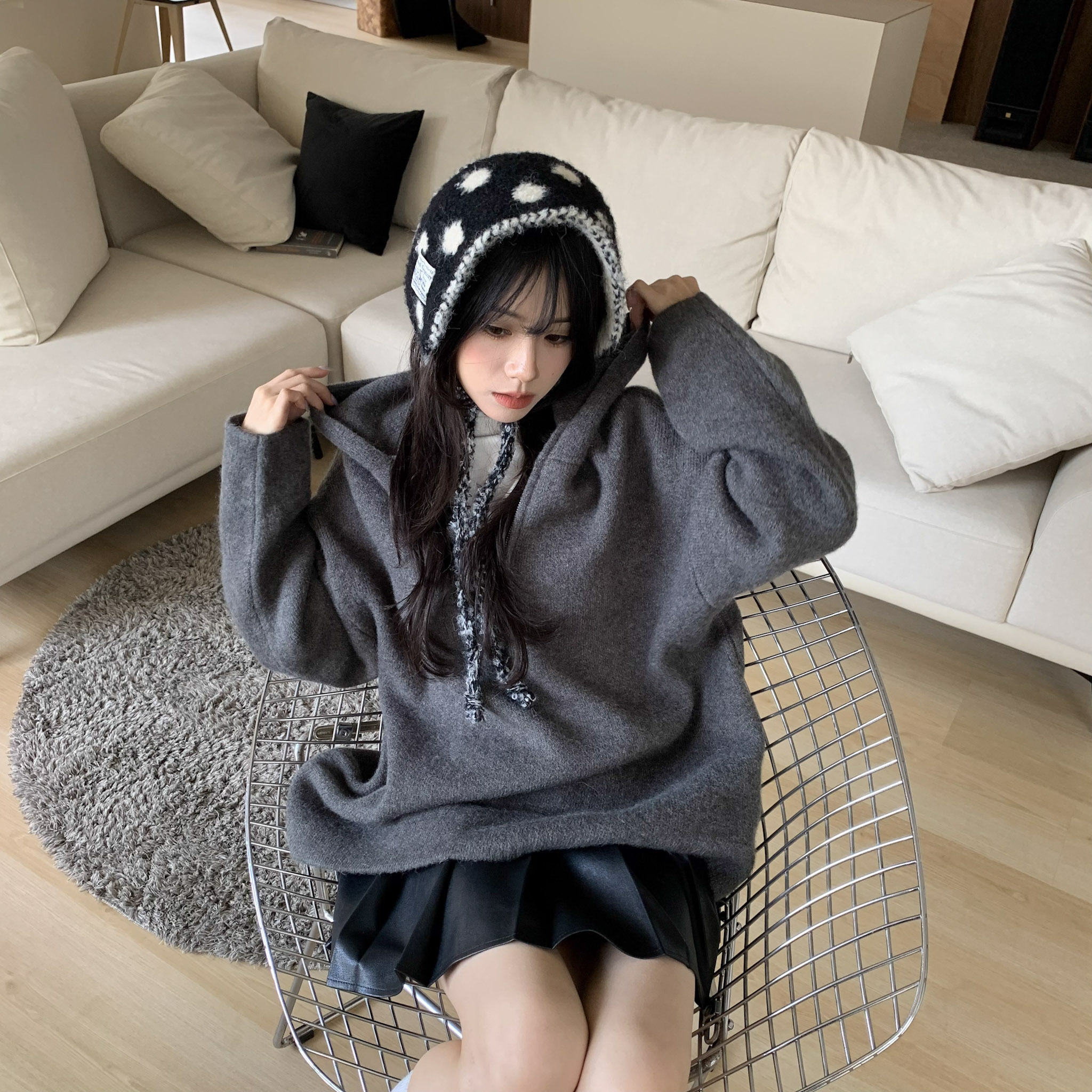 ISA_熊寶bear! 奶呼呼拉鍊連帽針織上衣_61039