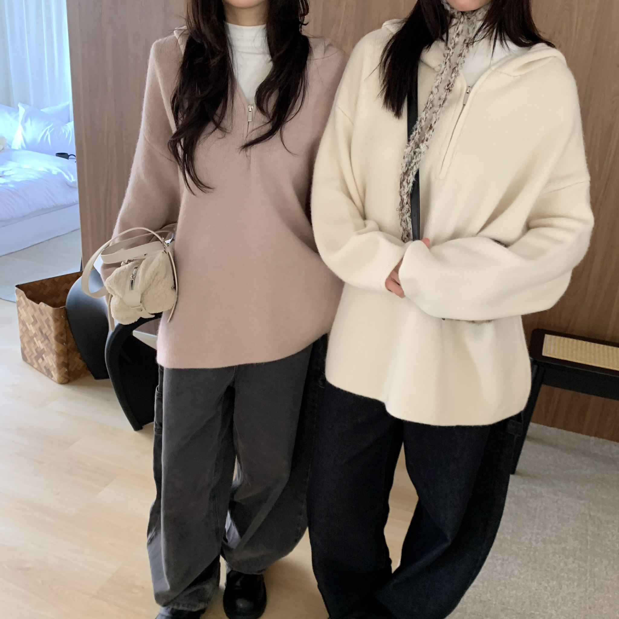 ISA_熊寶bear! 奶呼呼拉鍊連帽針織上衣_61039