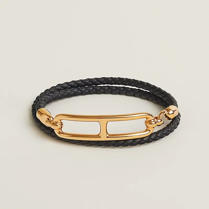 UK009 Hermes Roulis Double Tour Bracelet - Noir (gold-plated) H071727F 89T1 T1 Wrist size from 13.5 to 14.5 cm