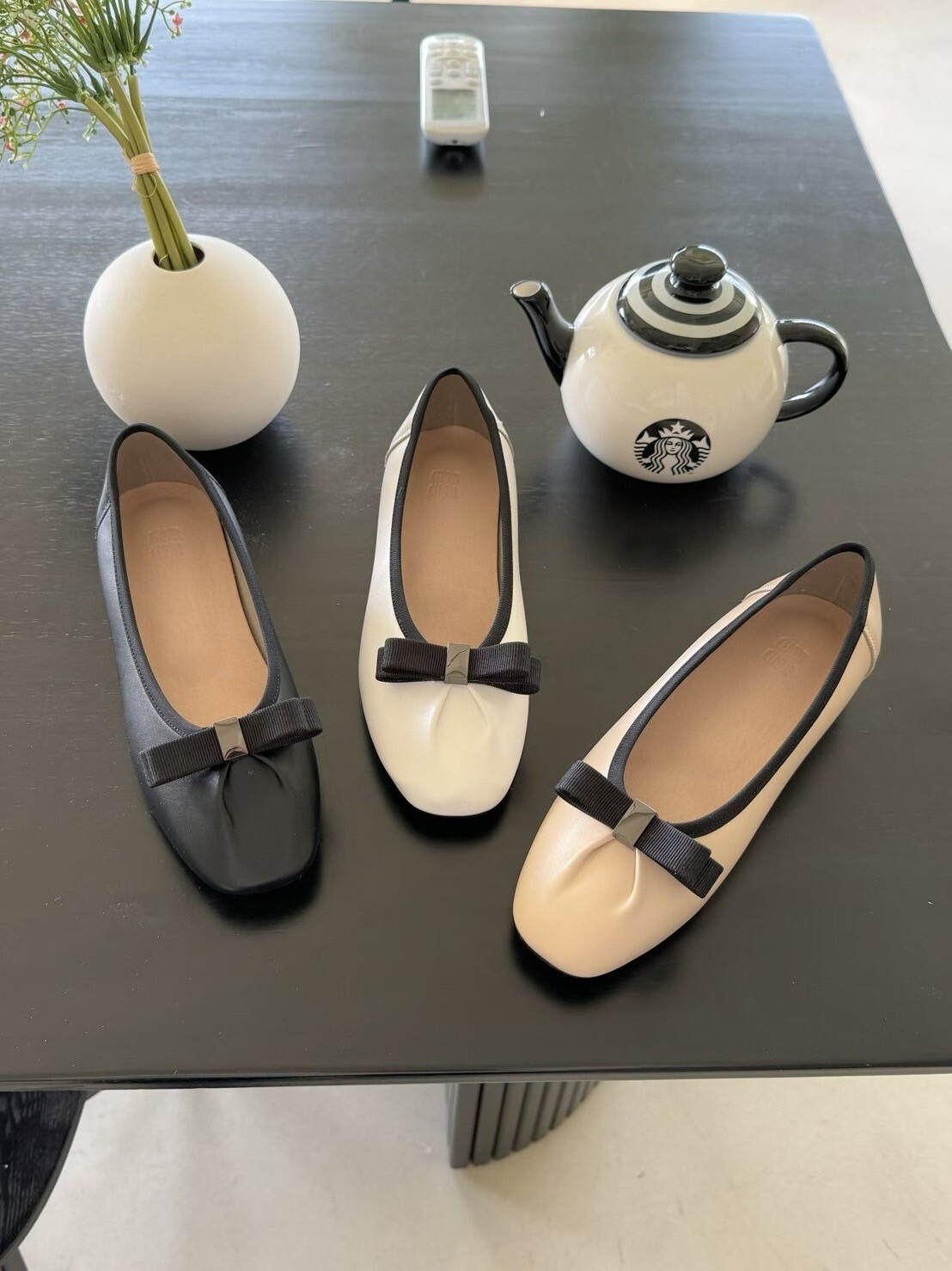 牛皮方蝴蝶結造型方頭平底娃娃鞋 / 3色