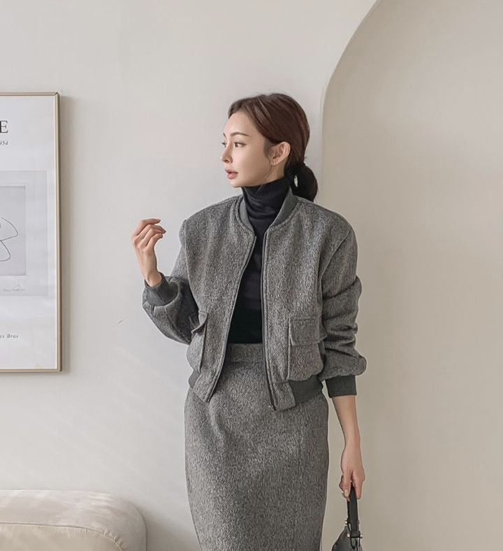 Meroy 短版拉鍊套裝飛行外套 [ 2色 / Free ]