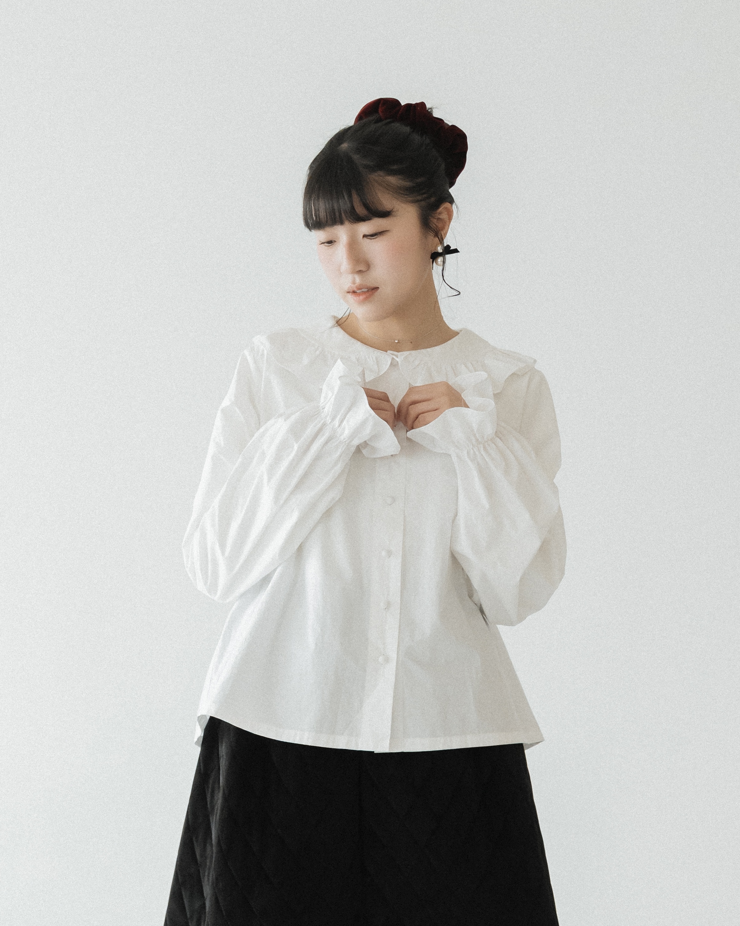 【 Kiki.co Made 】Ruffle Peter Pan Collar Blouse - White