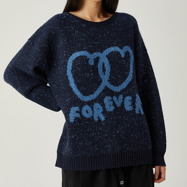 韓國 ooowl 童趣塗鴉毛衣 愛心Forever 海軍藍
