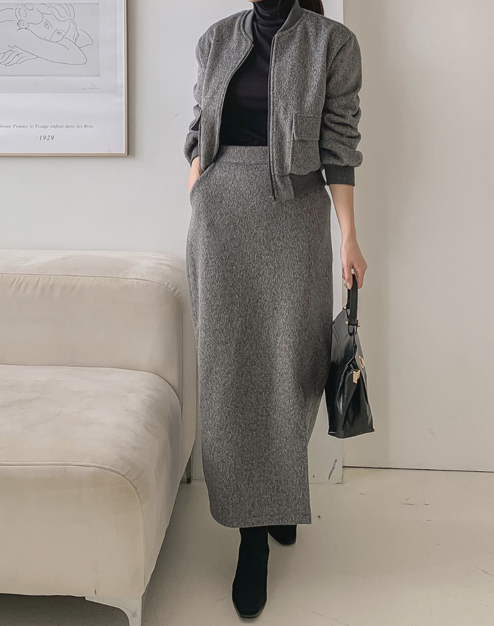 Meroy 側開衩套裝長裙 [ 2色 / Free ]