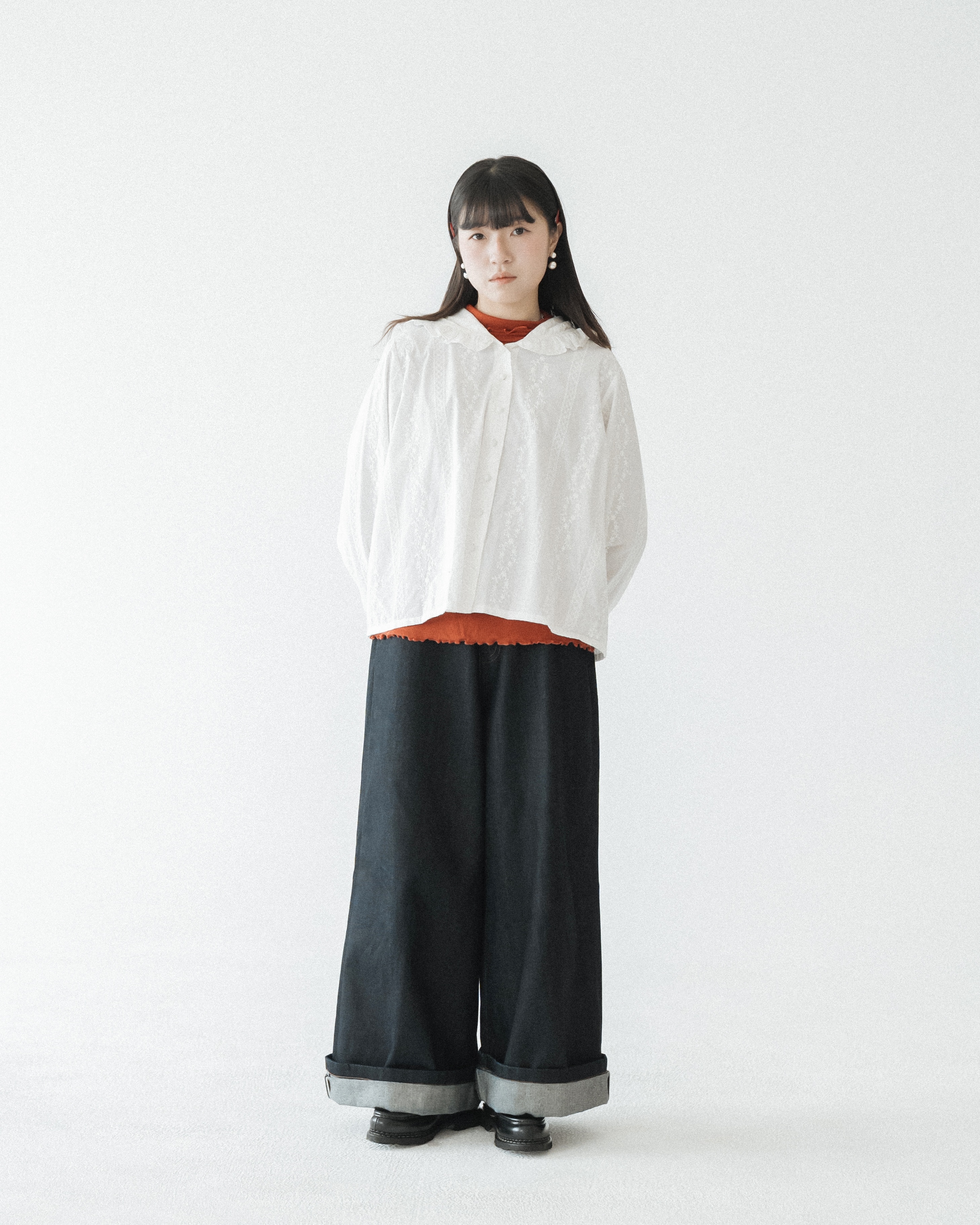 【 Kiki.co Made 】Embroidered Floral Hooded Plaid Shirt - Short