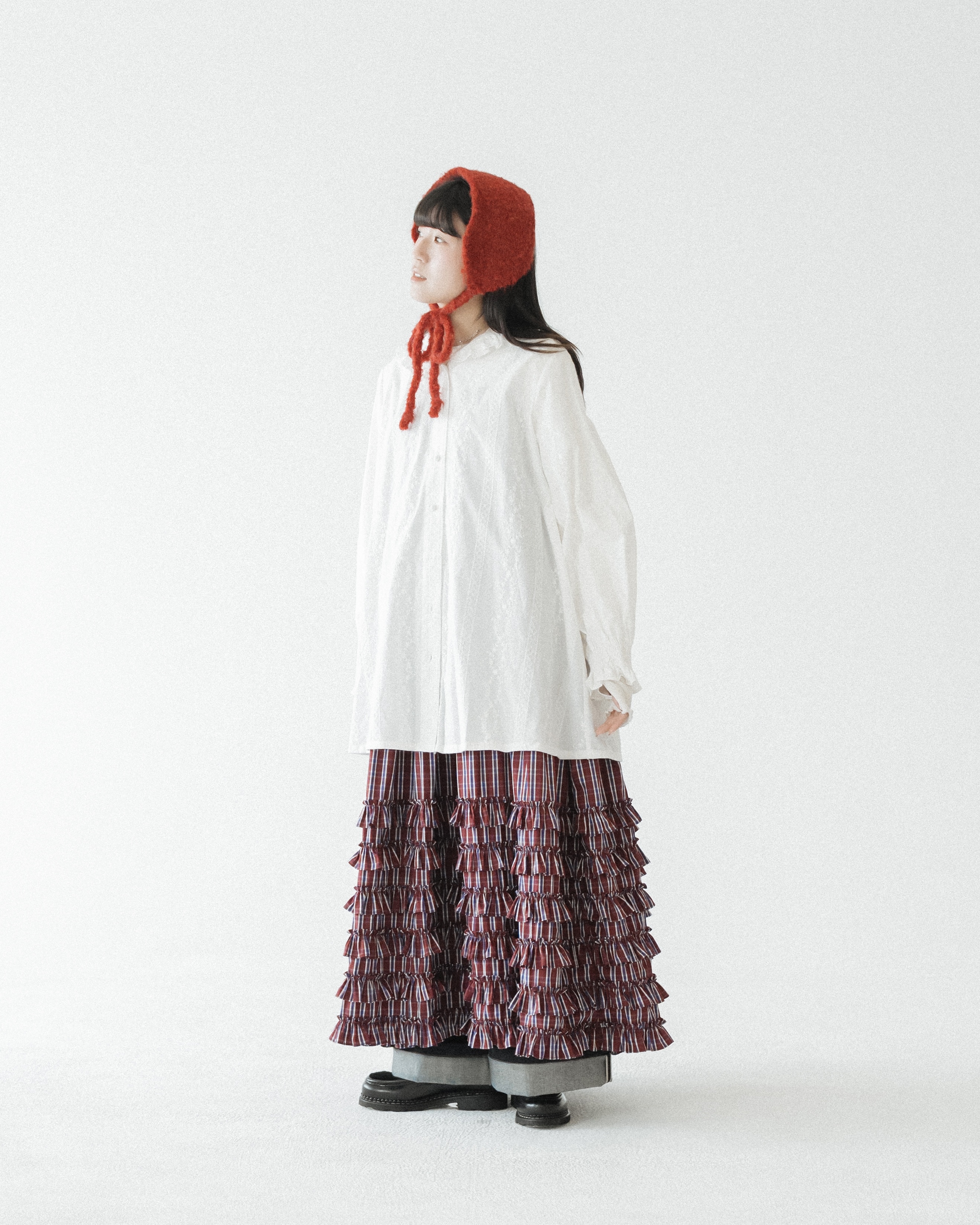 【 Kiki.co Made 】Embroidered Floral Hooded Plaid Shirt - Long