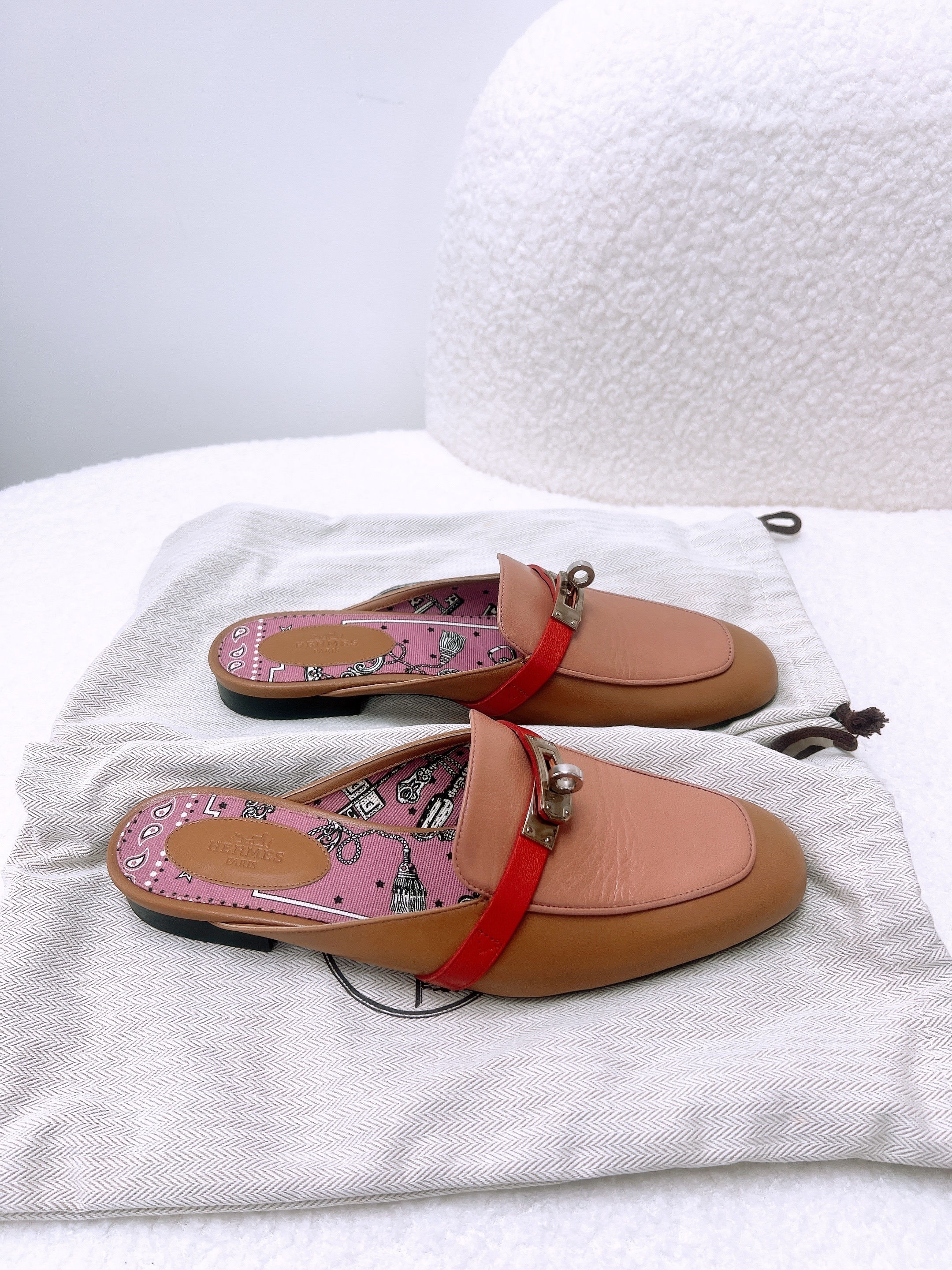 (size:38) Hermes kelly oz mule (brown/red/pink)