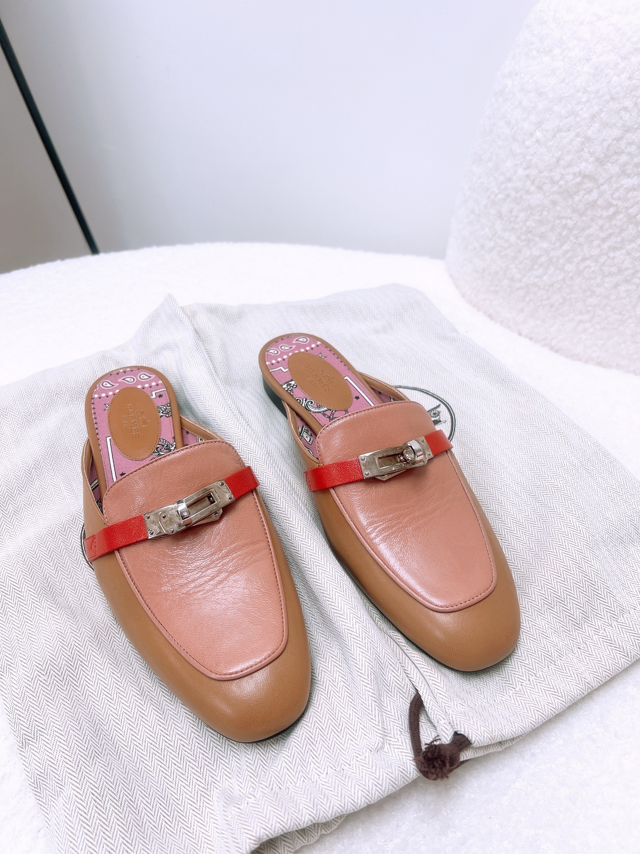 (size:38) Hermes kelly oz mule (brown/red/pink)