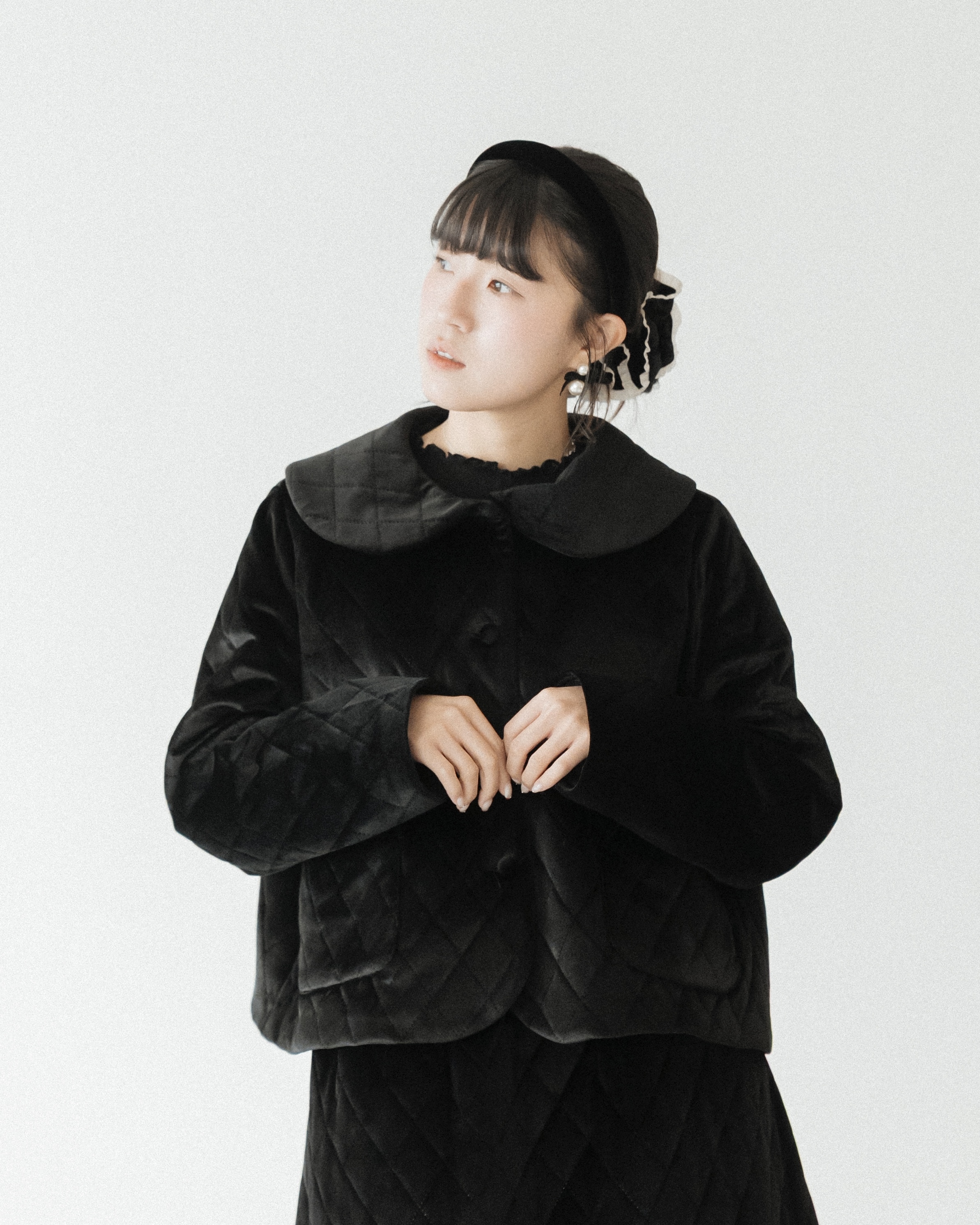 【 Kiki.co Made 】Quilted Velvet Peter Pan Collar Jacket