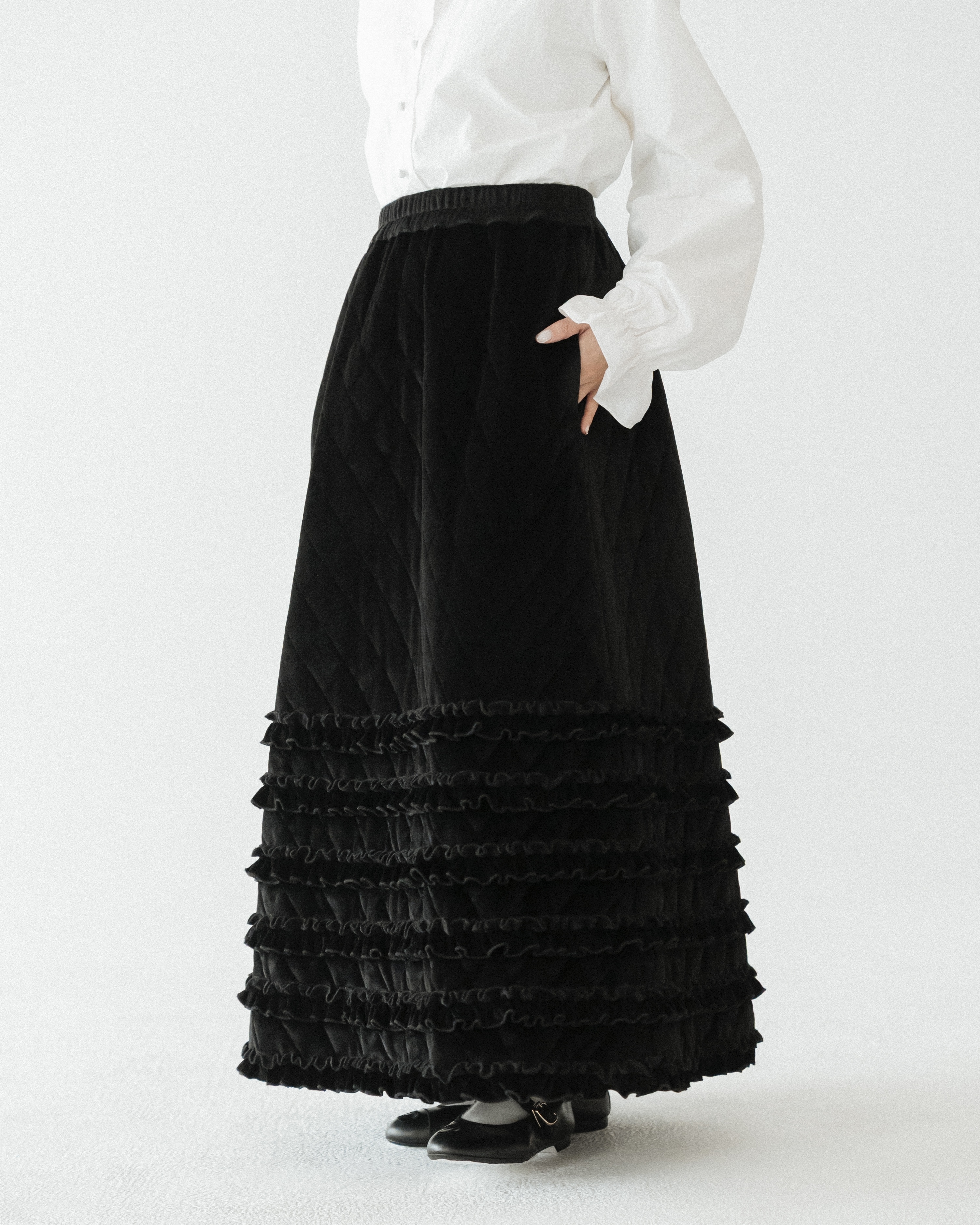 【 Kiki.co Made 】Quilted Velvet Elastic Waist Skirt