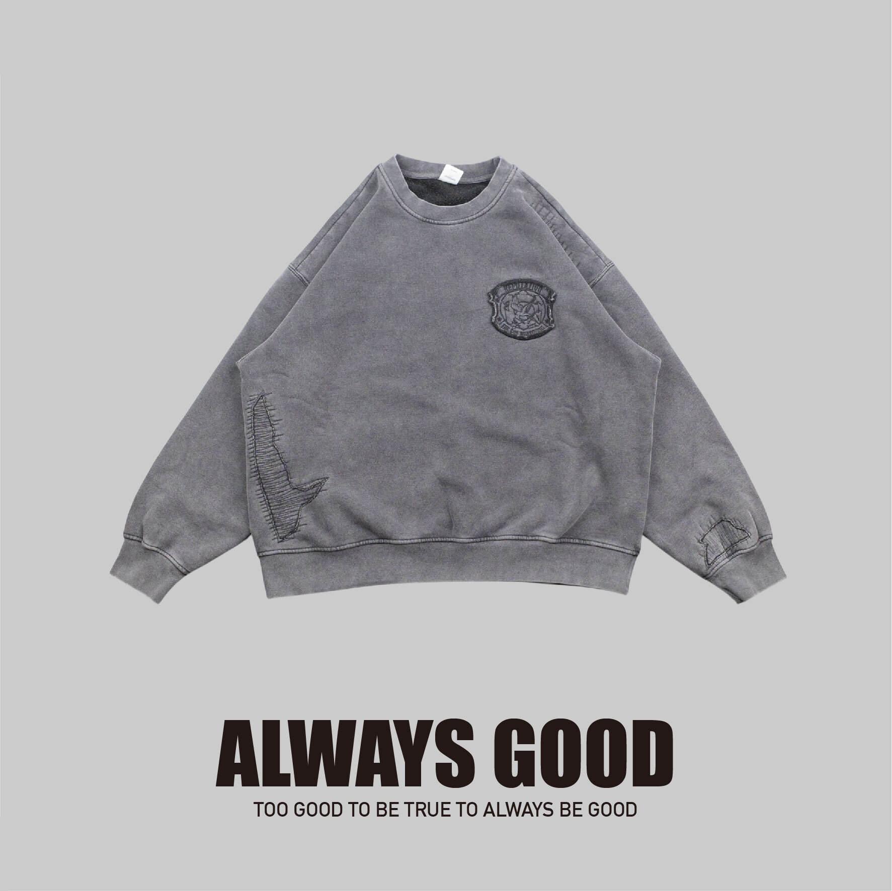 『Always_Good』水洗 刺繡 貼布 重磅 大學T