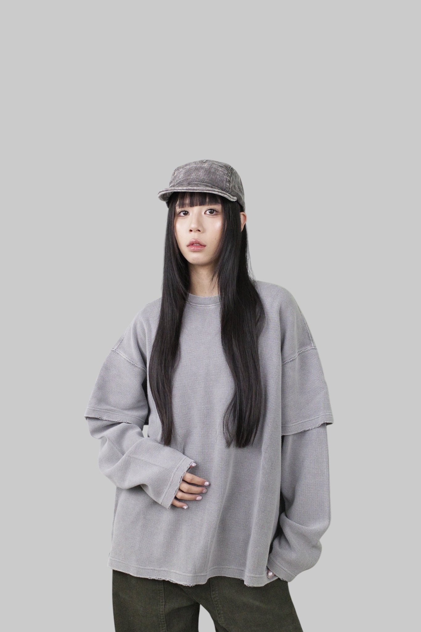 『Always_Good』做舊 華夫格 水洗 重磅 假兩件 長袖