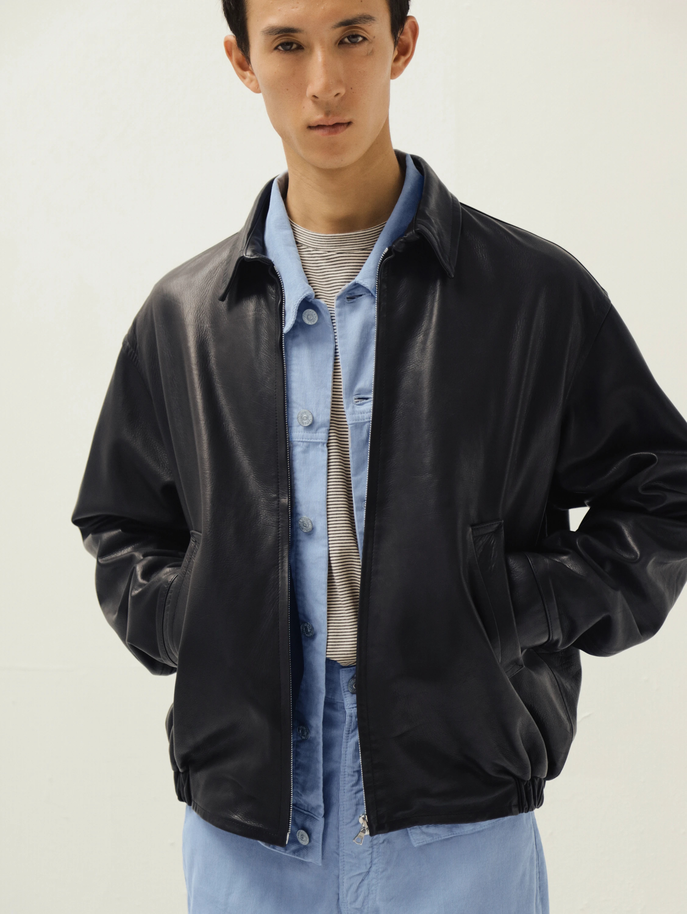 KAPTAIN SUNSHINE CALF LEATHER ZIP BLOUSON