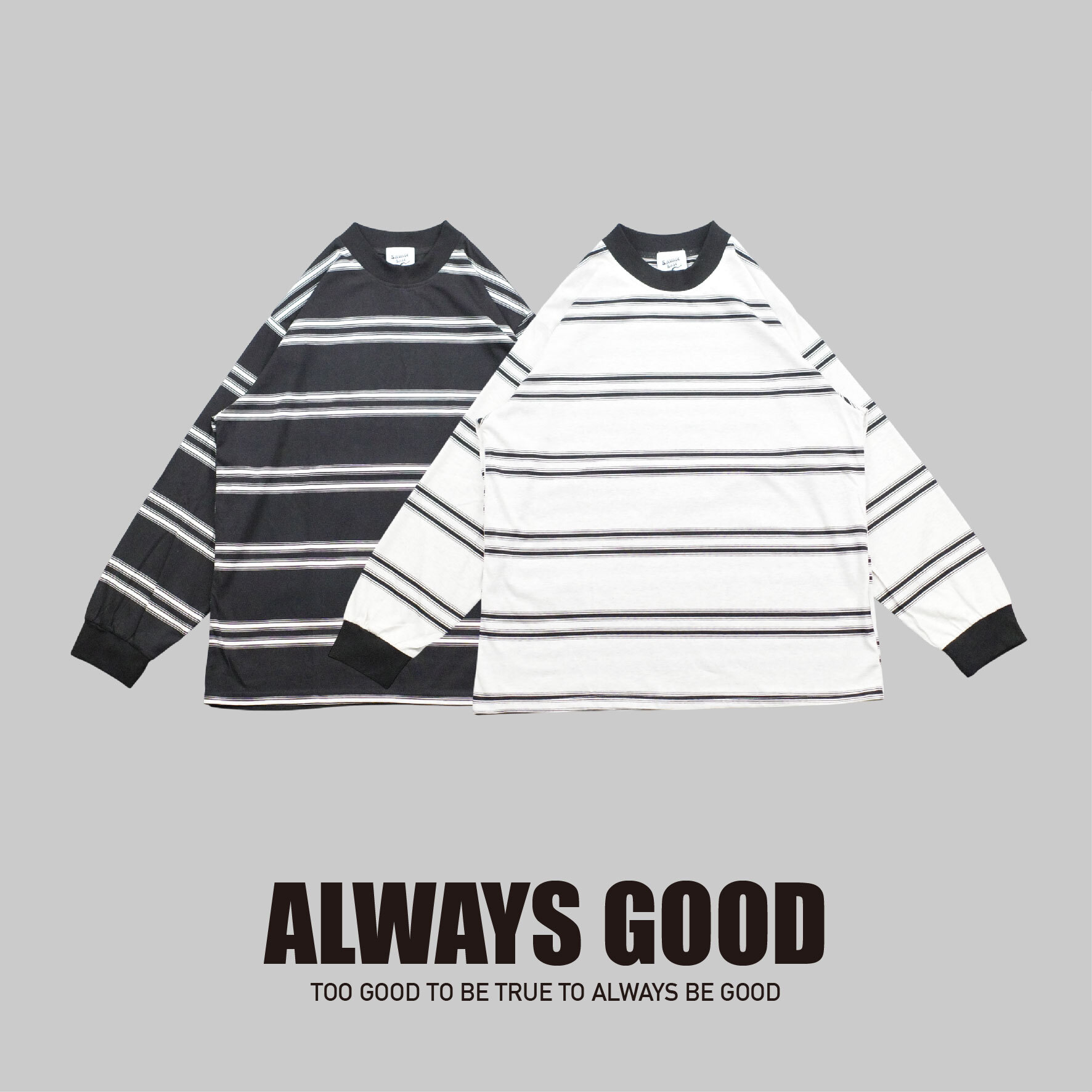 『Always_Good』漸層 粗條紋 小領口 薄長袖