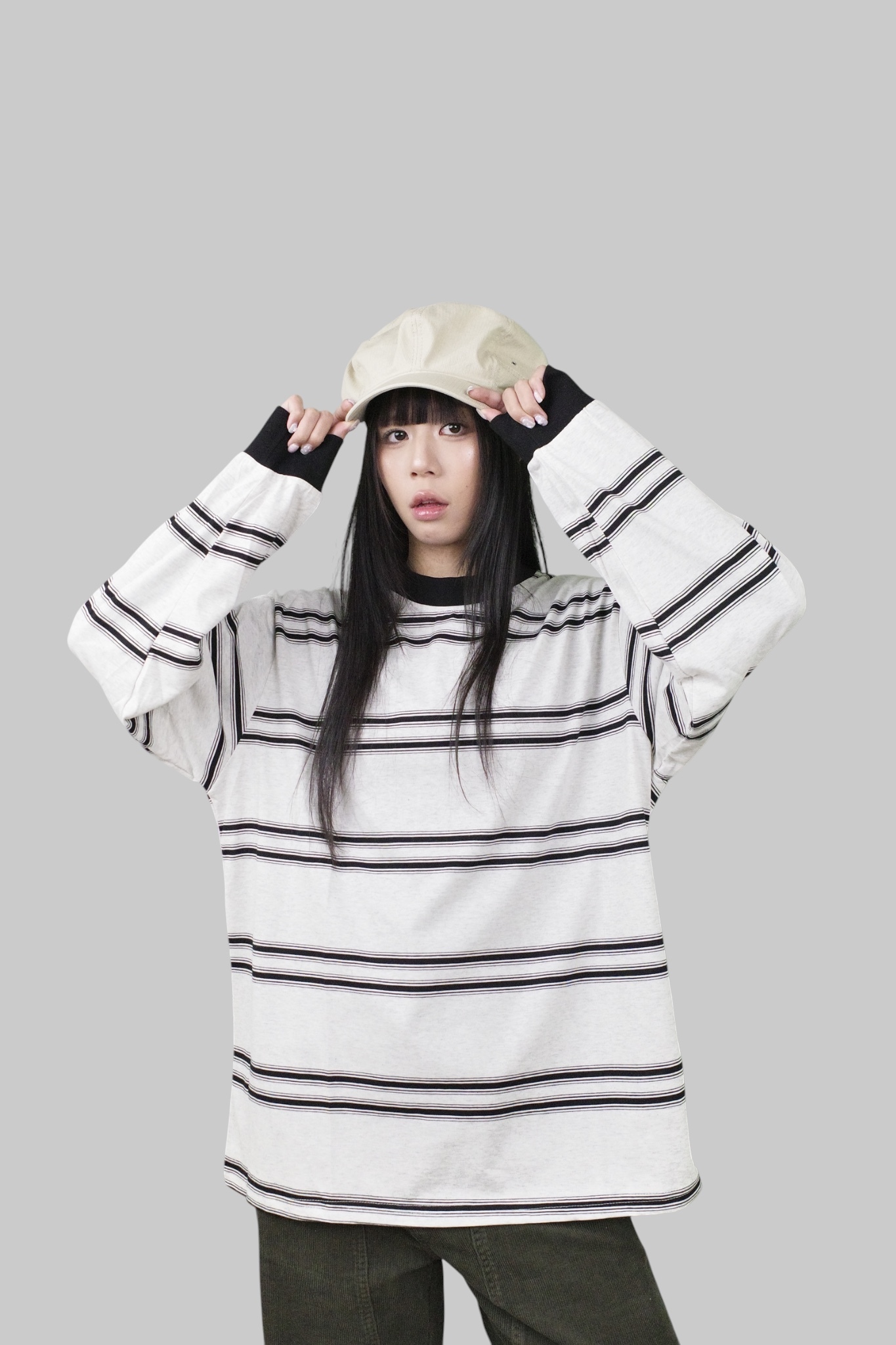 『Always_Good』漸層 粗條紋 小領口 薄長袖