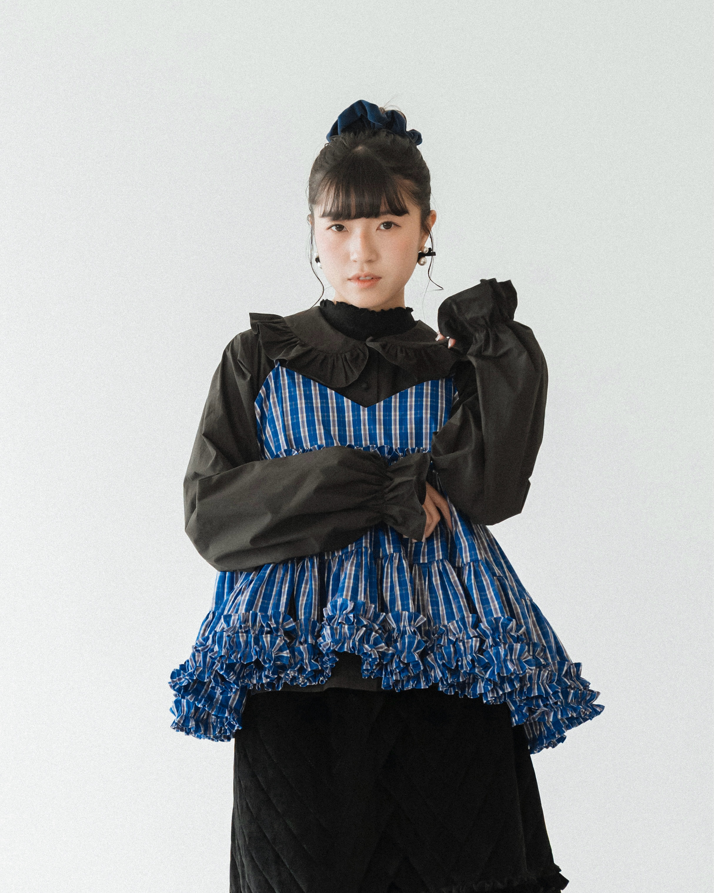 【 Kiki.co Made 】Ruffle plaid camisole layered - Blue