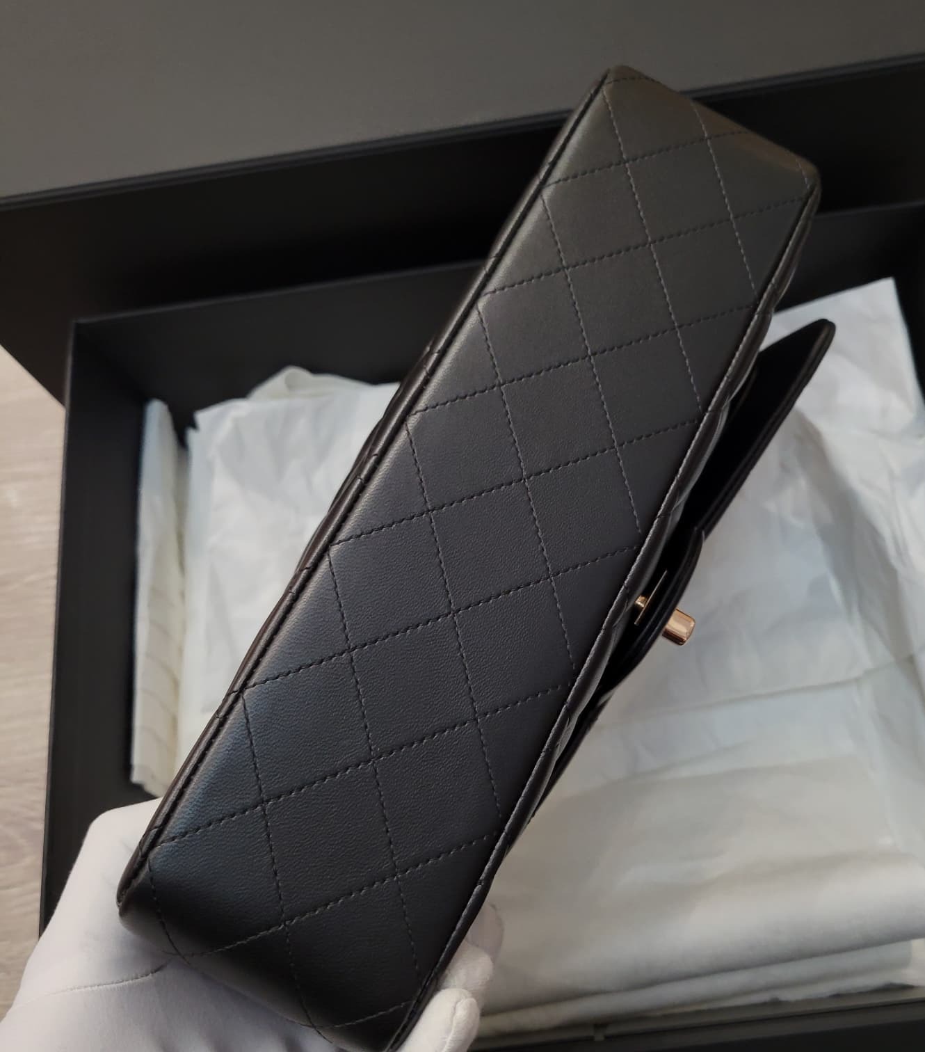 EMPLOYEE 99%/UNUSED CHANEL CF25 BLACK ROSEGOLD LAMBSKIN 黑/玫瑰金扣 羊皮