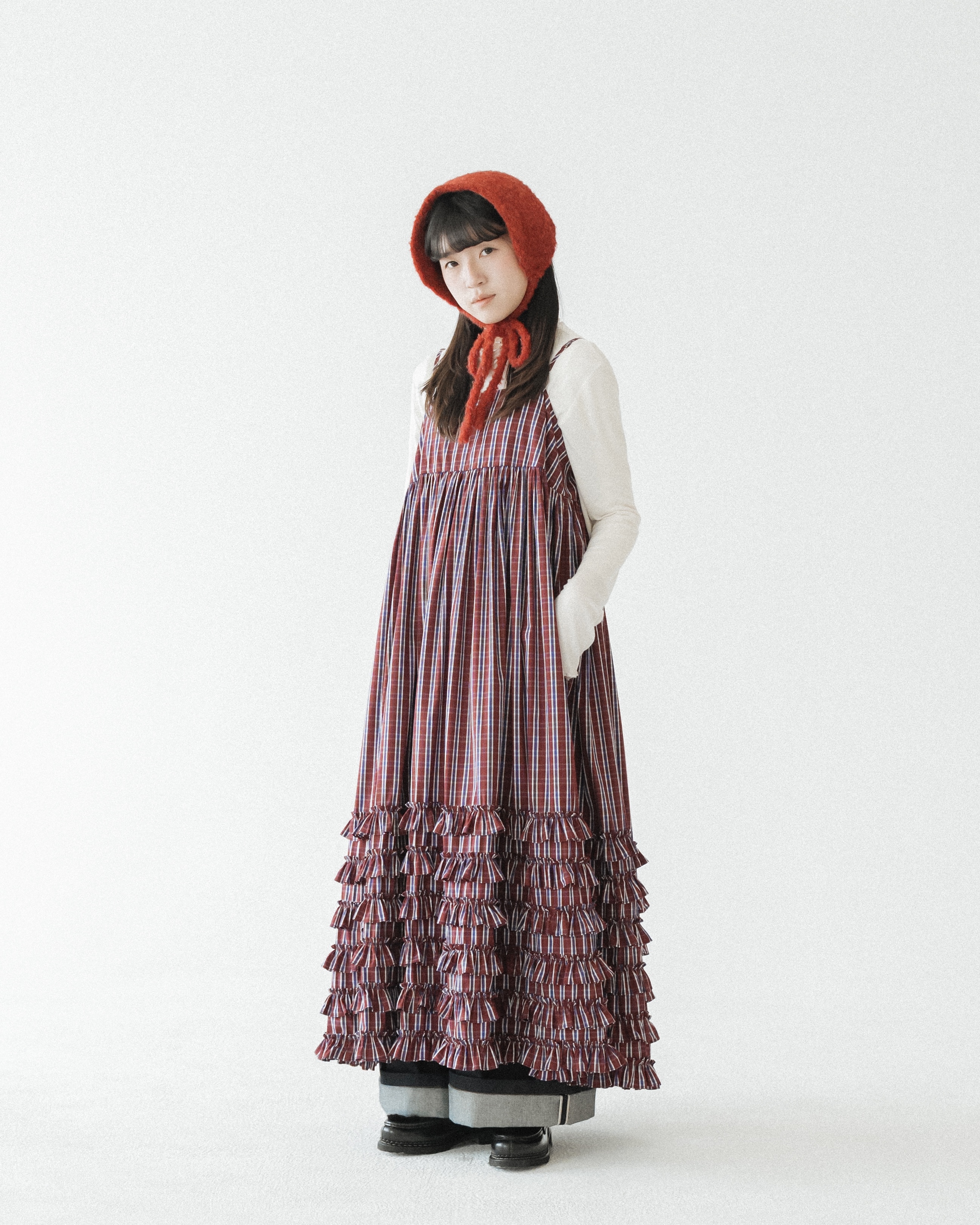 【 Kiki.co Made 】Ruffle Plaid overall dress - Red