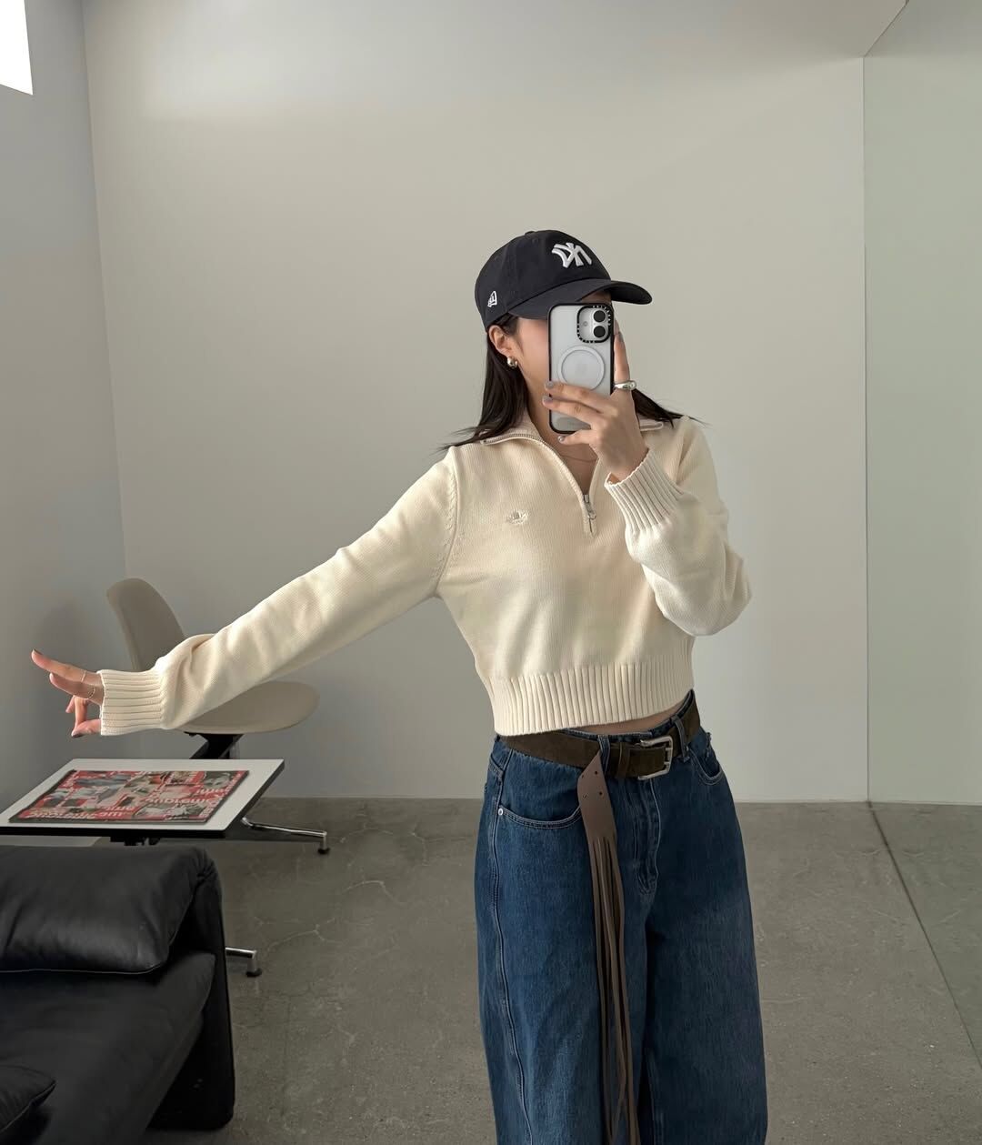 ADIDAS ORIGINALS 短版 半拉鍊 針織上衣