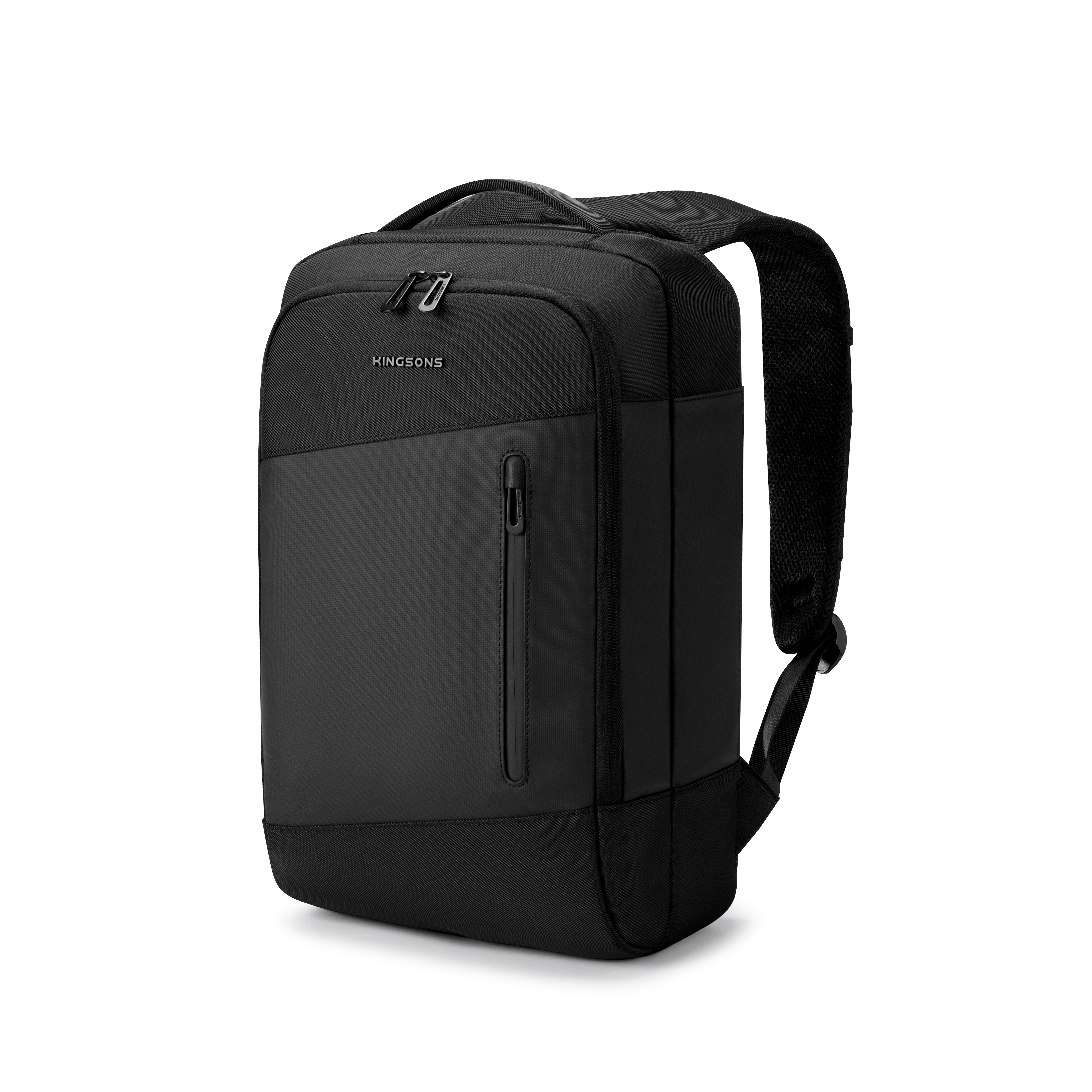 【KINGSONS】城市商旅|拼接雙層後背包 黑色 KS25460