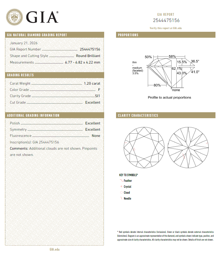 GIA鑽石 1.20 F SI1 3EX NON