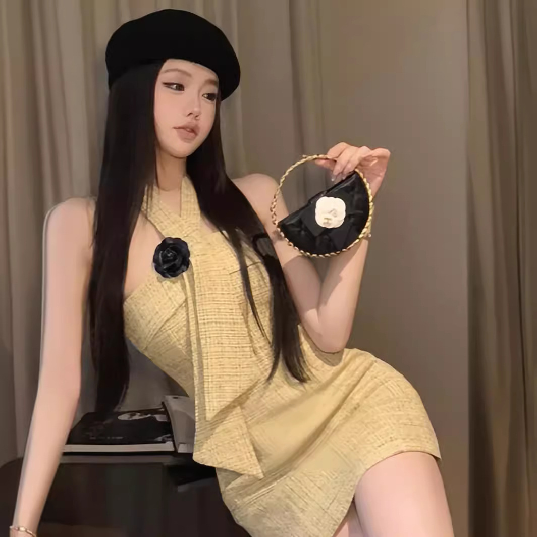 法式甜美 繞脖小香短洋裝