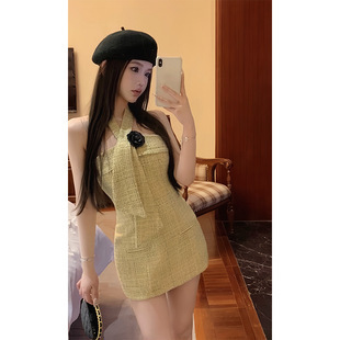 法式甜美 繞脖小香短洋裝