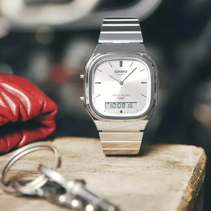 預購款【CASIO 卡西歐】潮流復古 自動日曆 兩地時間 計時碼錶 雙顯 中性 指針錶 手錶 AQ-240E-7A