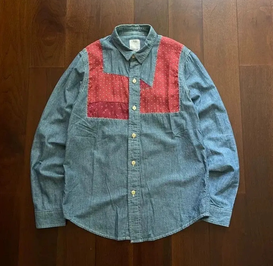 VISVIM GRANGER SHIRT CHAMBRAY PATCHWORK LS  (( USED A )) 中古美品 - BLUE SIZE 3 PRE ORDER ITEM (預訂中)