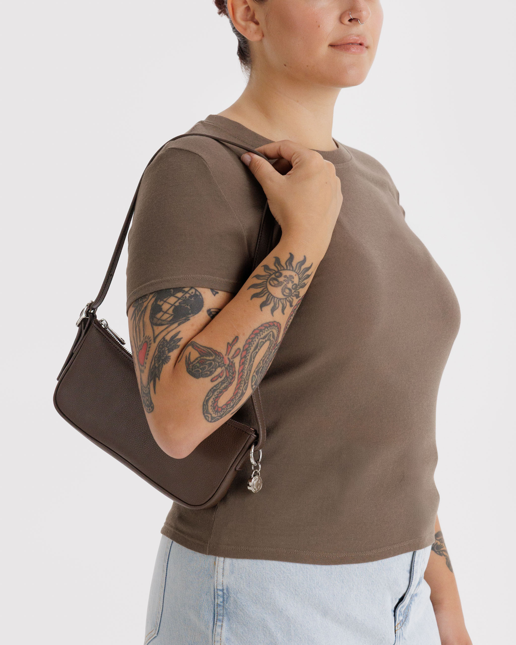 Recycled Leather Pochette - Brown｜BAGGU