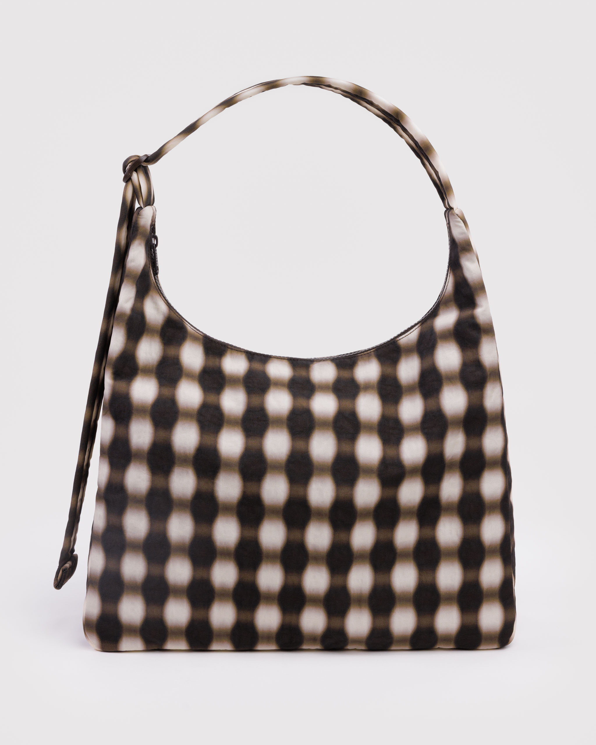 Nylon Shoulder Bag - Blurred Gingham Brown | BAGGU