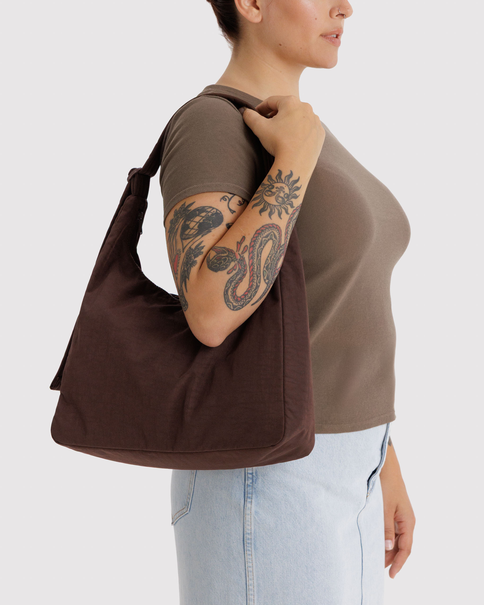 Nylon Shoulder Bag - Coffee | BAGGU