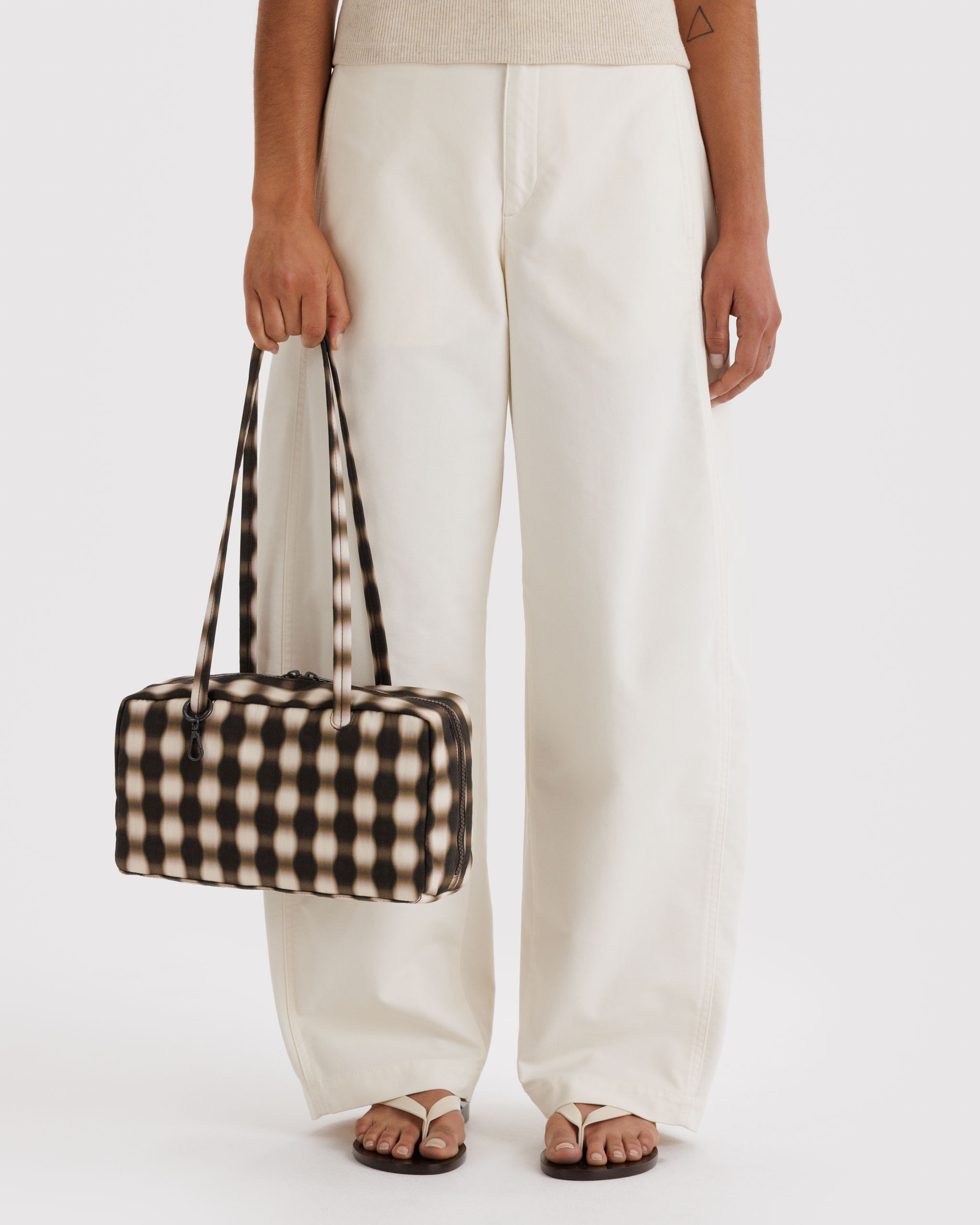 Nylon Bowler Bag - Blurred Gingham Brown | BAGGU
