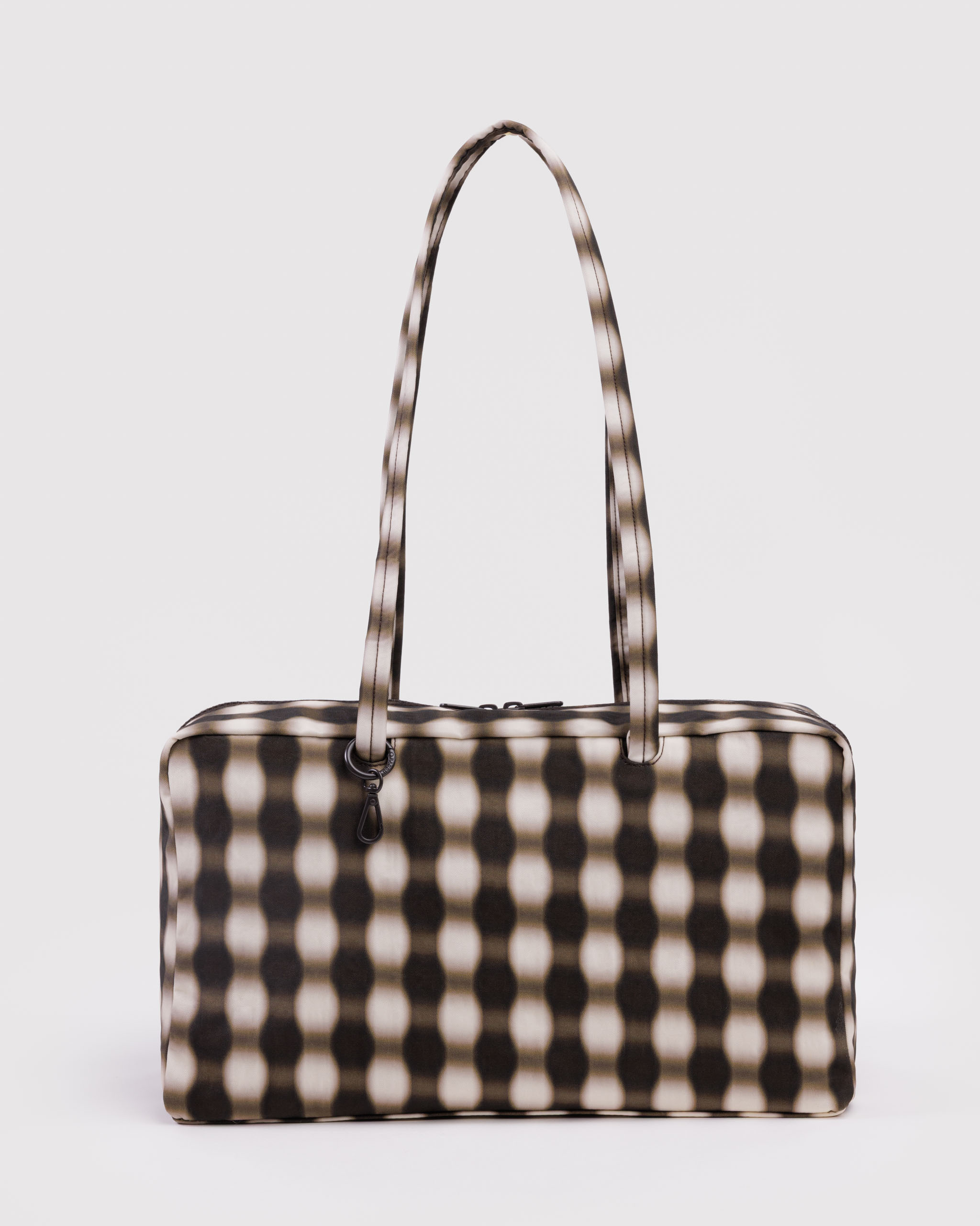 Medium Nylon Bowler Bag - Blurred Gingham Brown | BAGGU