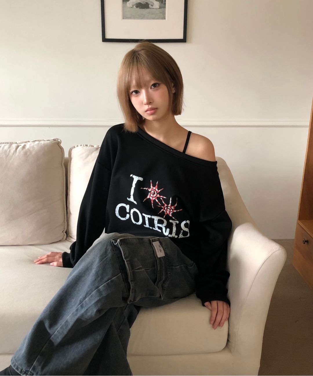 COIRIS SLEW 復古風 單肩 格紋Logo 大學T C-P00000CH