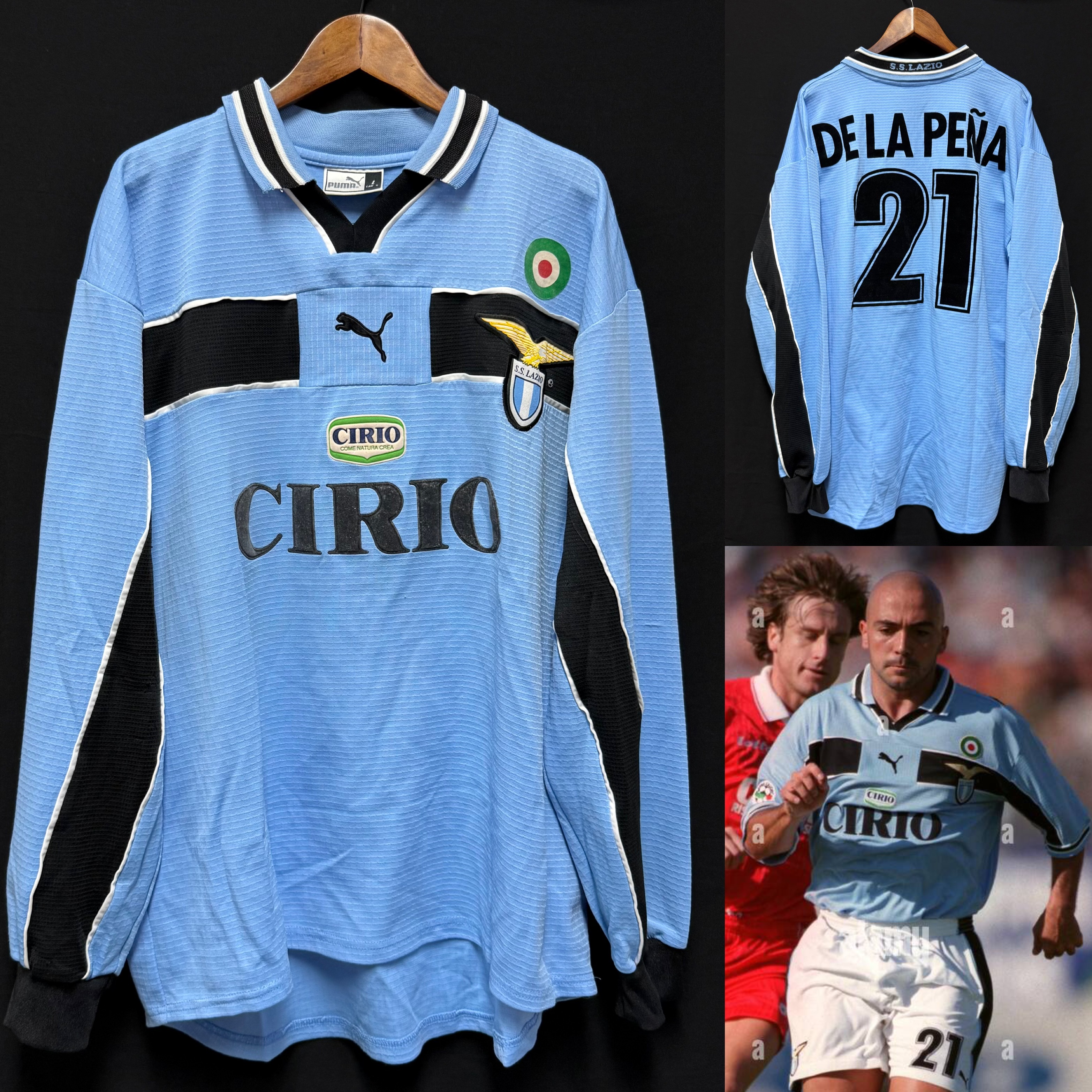 (Player Issue) SS Lazio 1998-1999 Puma Home L/S Player Issue Shirt #21 DE LA PENA