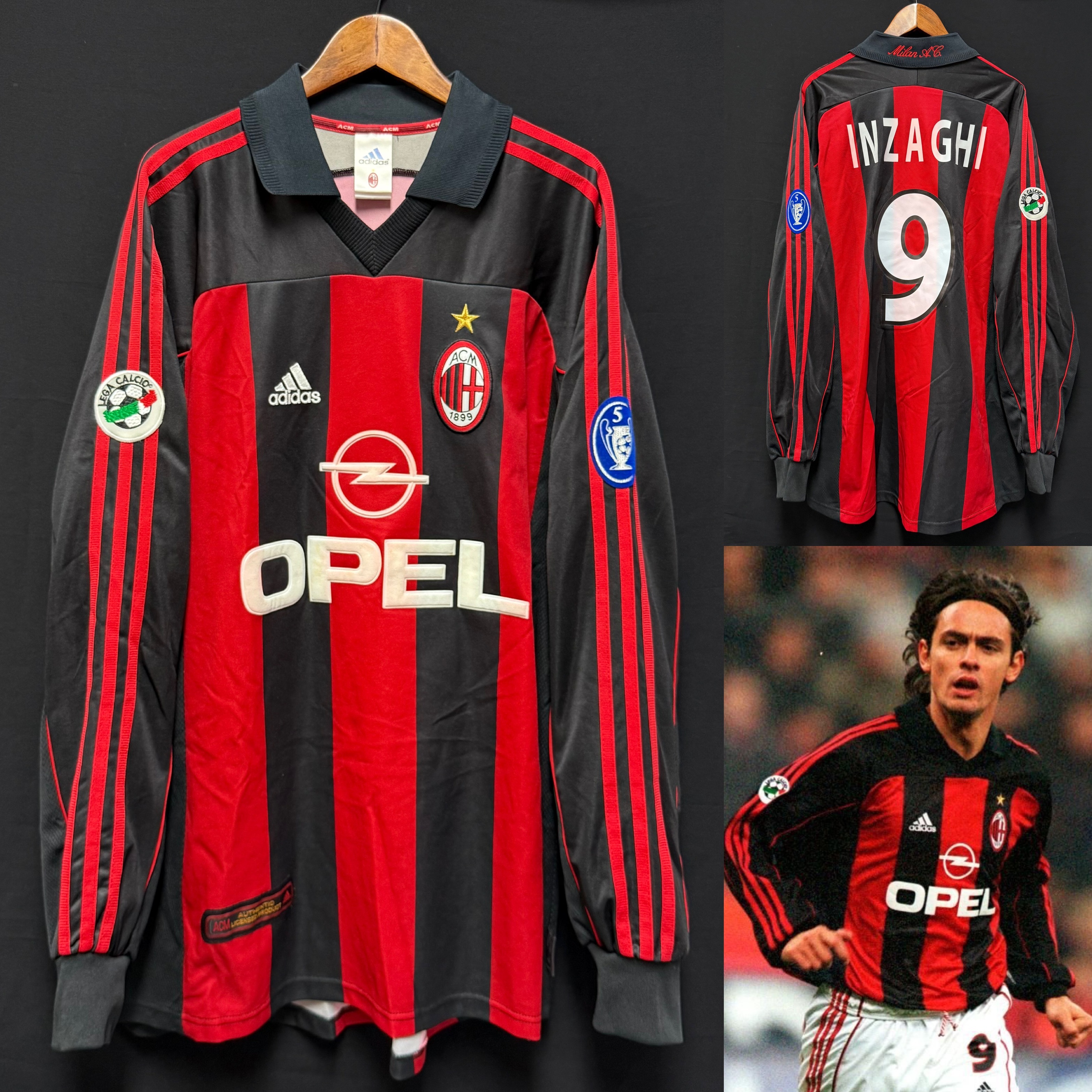AC Milan 2000-2001 Adidas L/S Home Shirt #9 INZAGHI