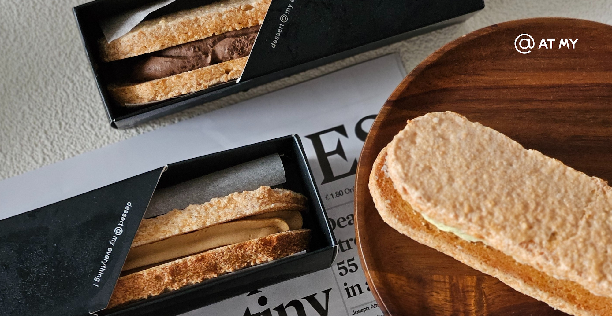 AT MY 手工達克瓦茲甜點實拍，酥脆杏仁外殼夾入滑順內餡，呈現達克瓦茲食譜中經典的外酥內柔口感與法式甜點質感