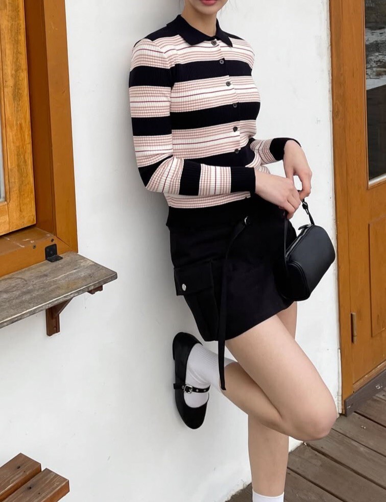 橫紋棉織排釦上衣