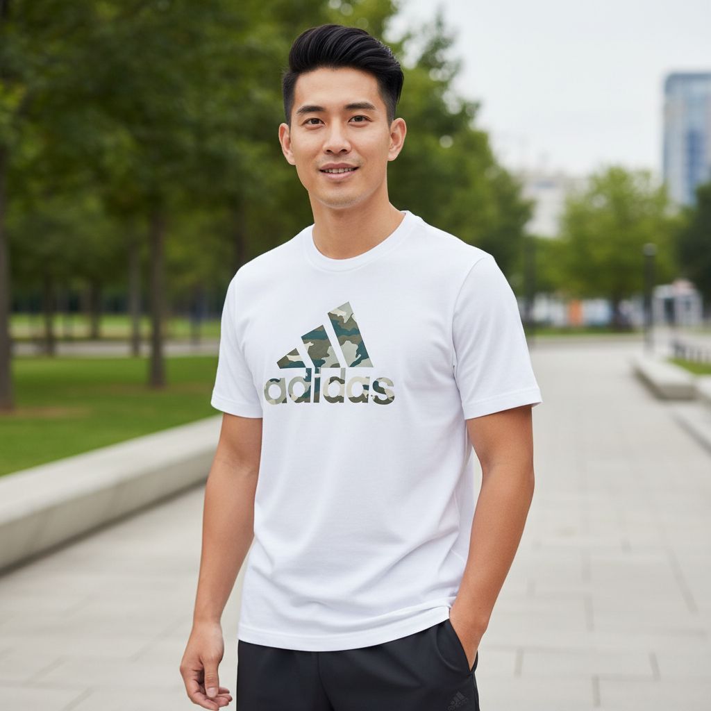 OBS306 Adidas men's camo badge of sport graphic tee