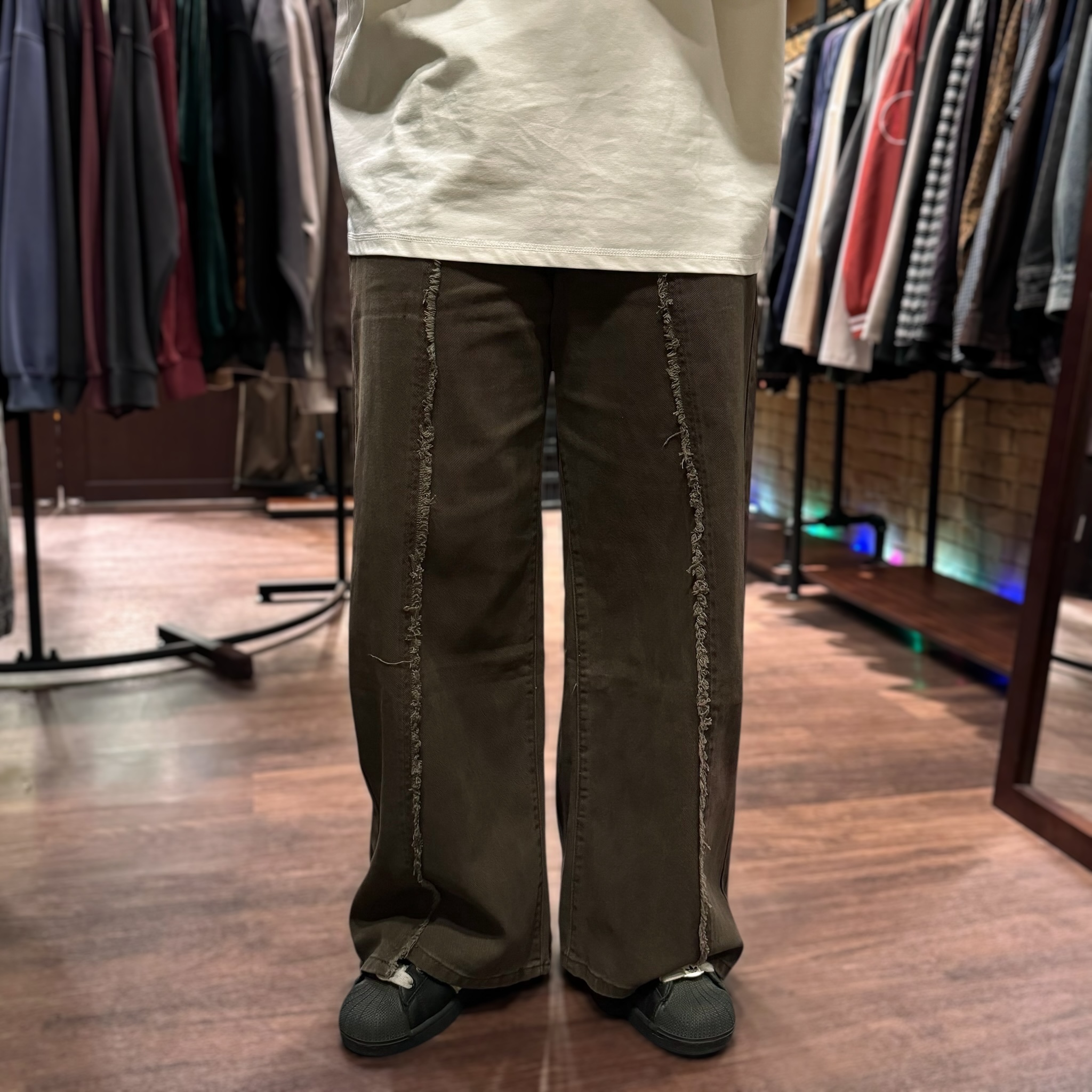 美式復古毛邊做舊長褲