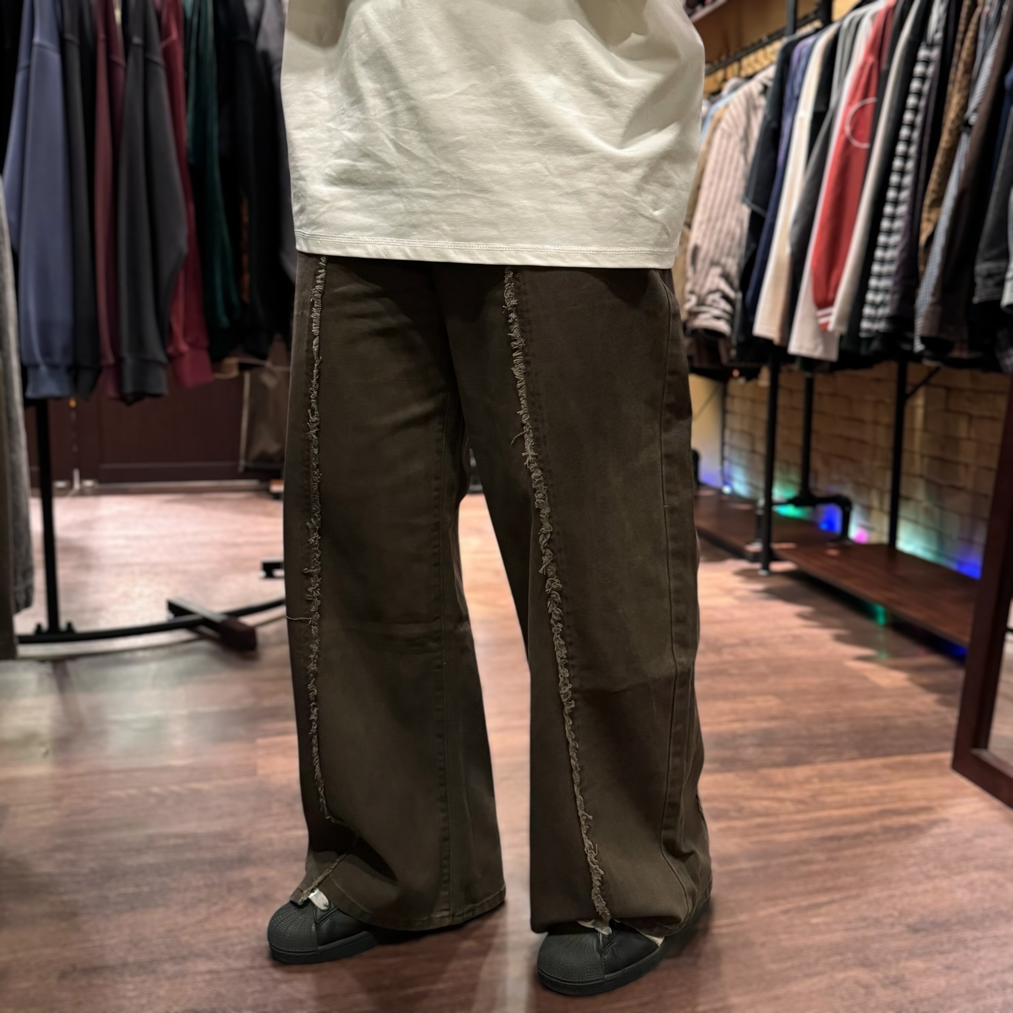 美式復古毛邊做舊長褲