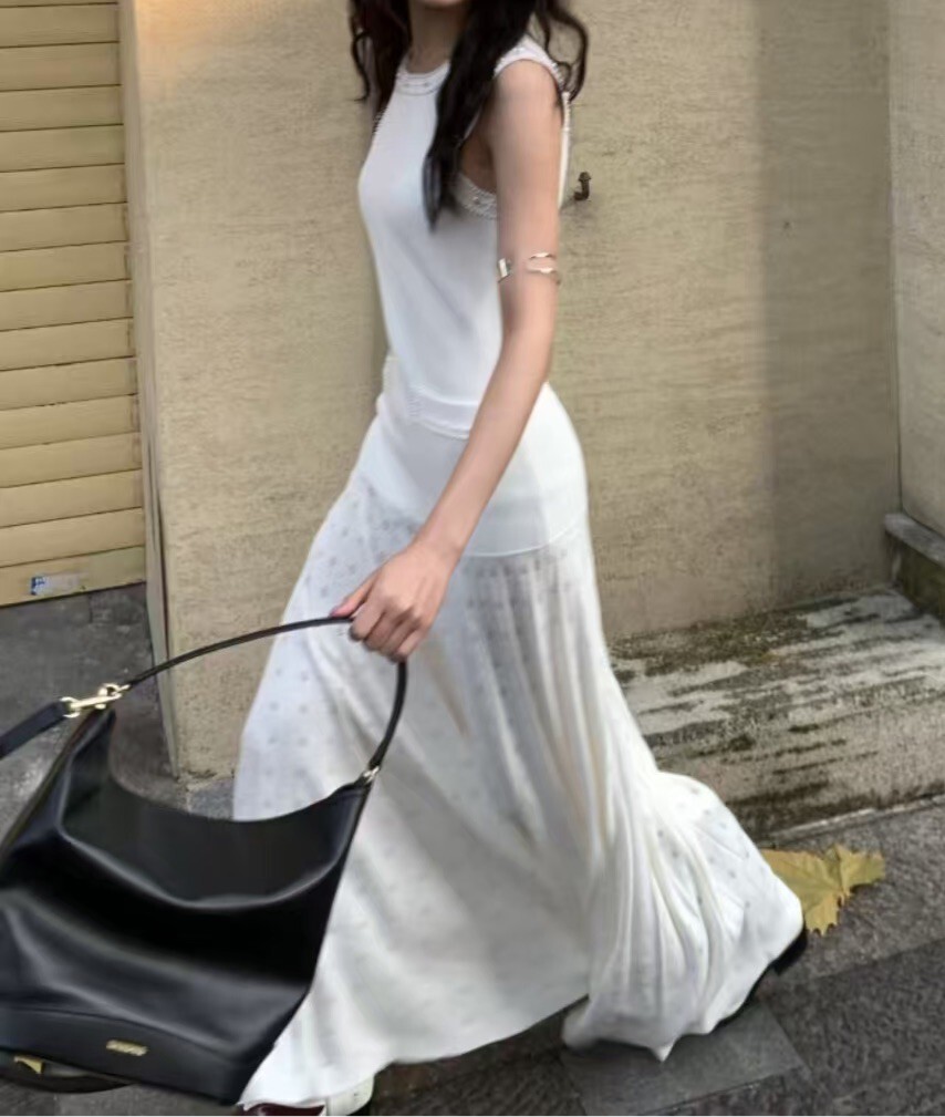 珍珠滾邊裙襬針織長洋(香港設計師)